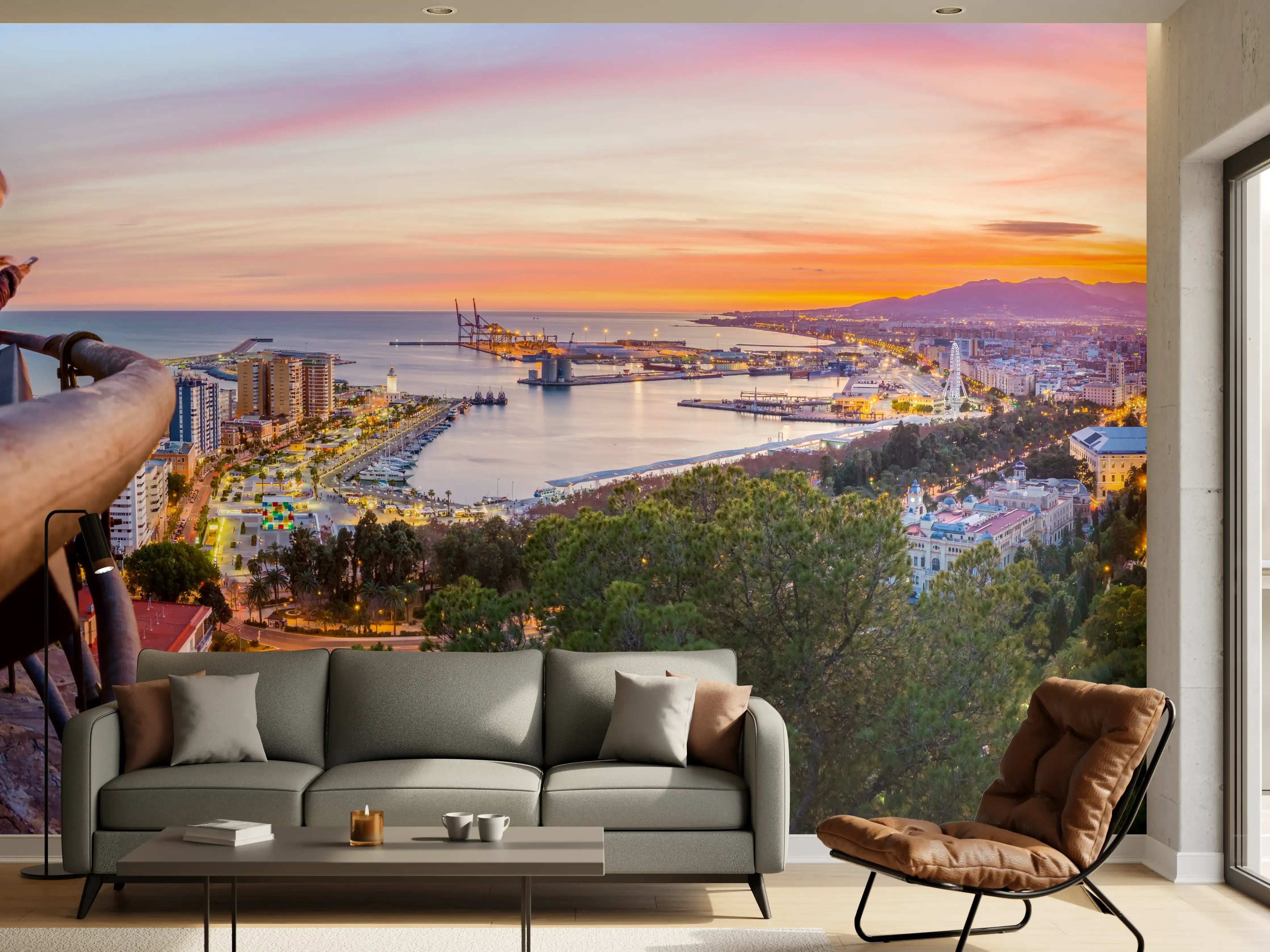 Wandverkleidung Wohnzimmer - Málaga Aussicht von den Bergen