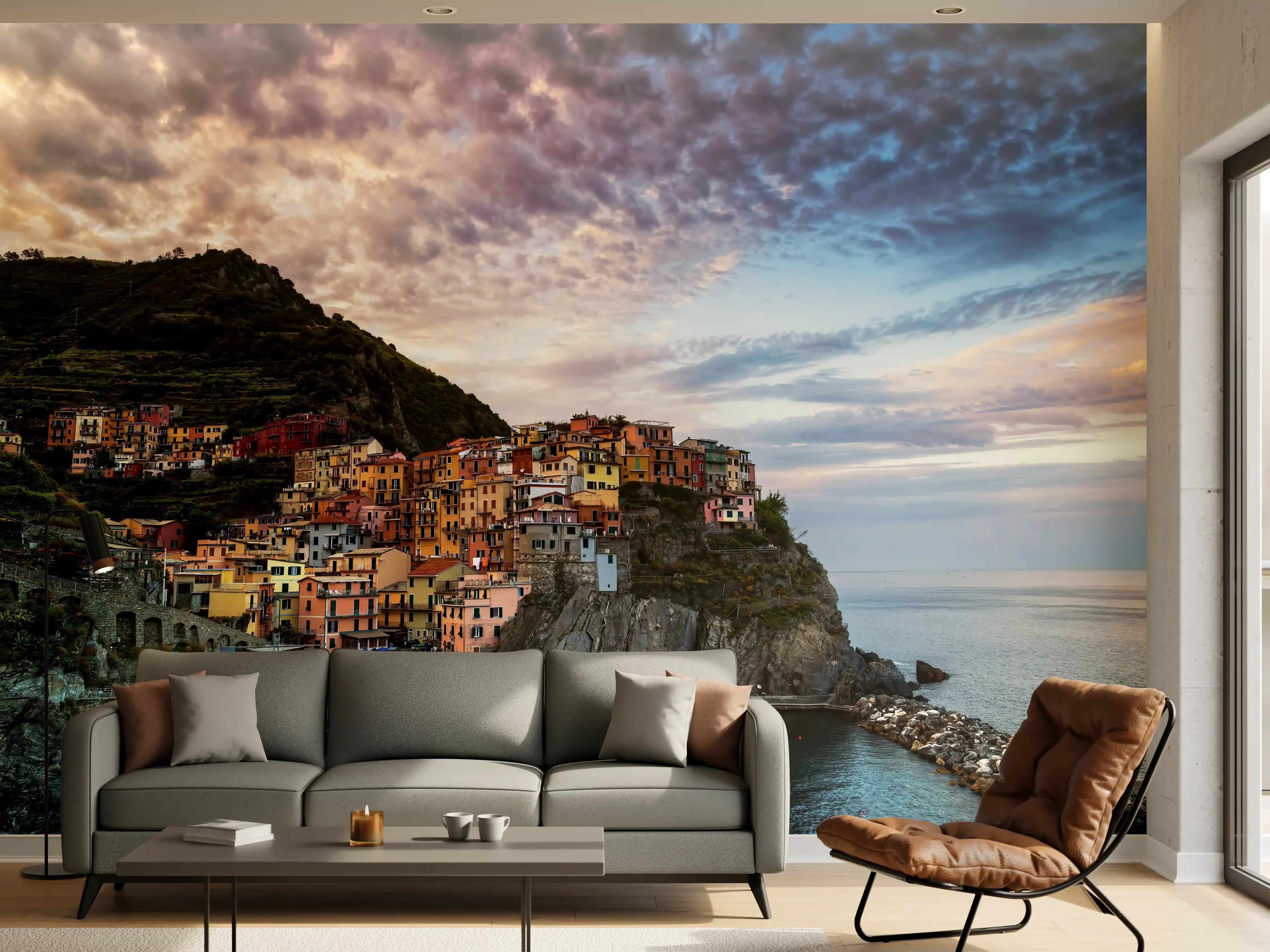 Wandverkleidung Wohnzimmer - Malcesine am Gardasee bei Sonnenuntergang