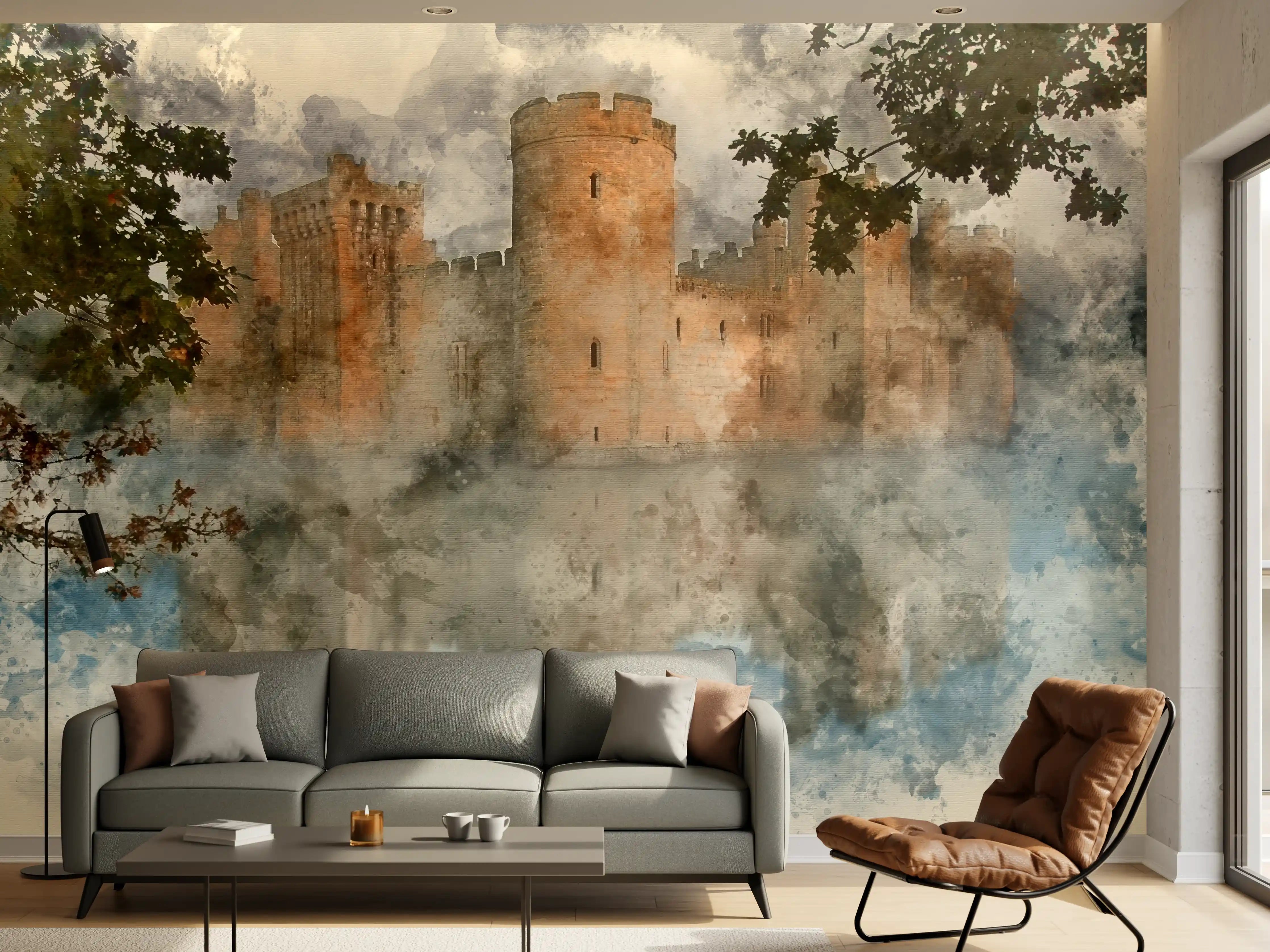 Wandverkleidung Wohnzimmer - Malerische Wasserschloss-Reflexion