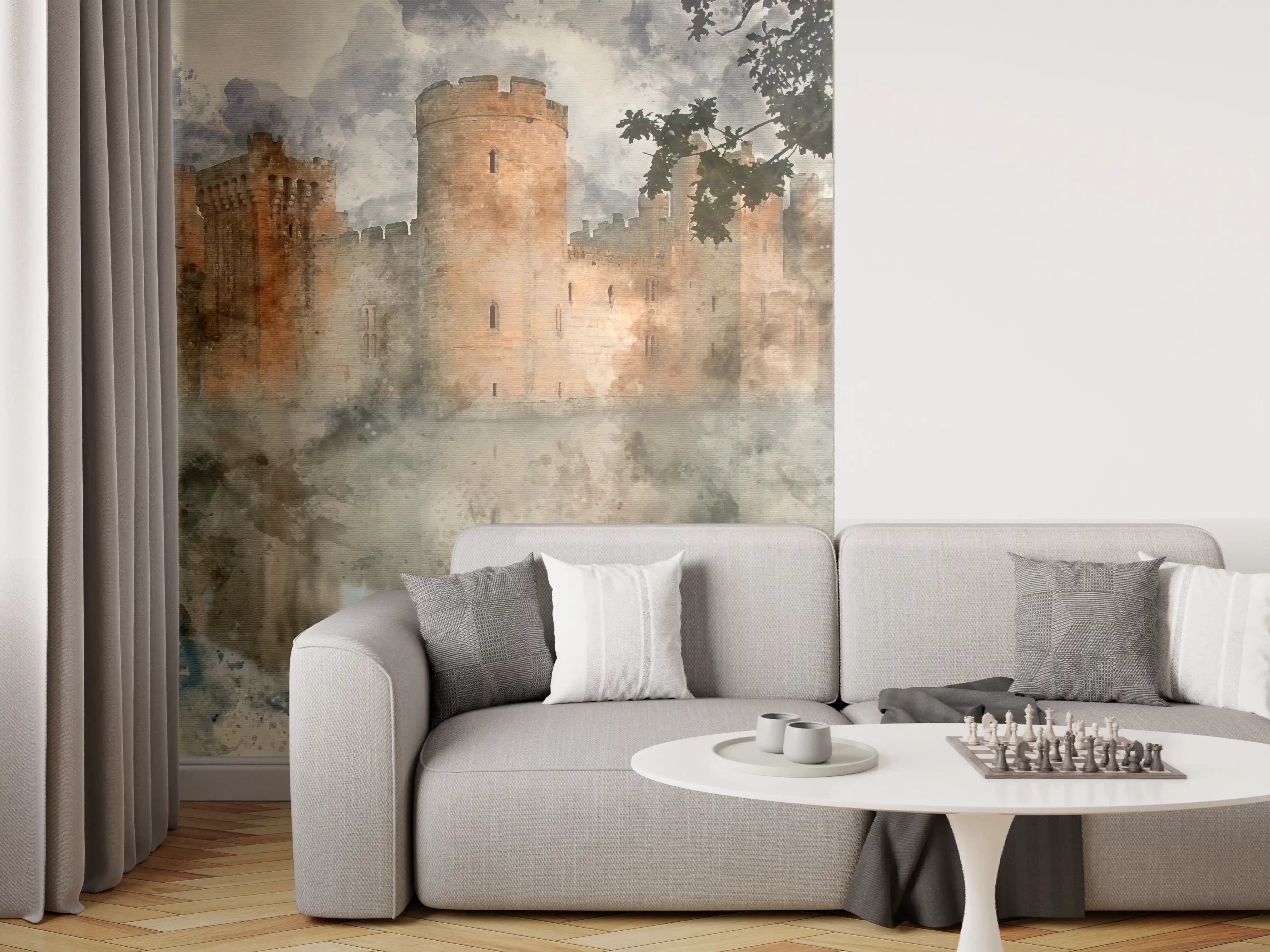 Wandverkleidung Wohnzimmer - Malerische Wasserschloss-Reflexion