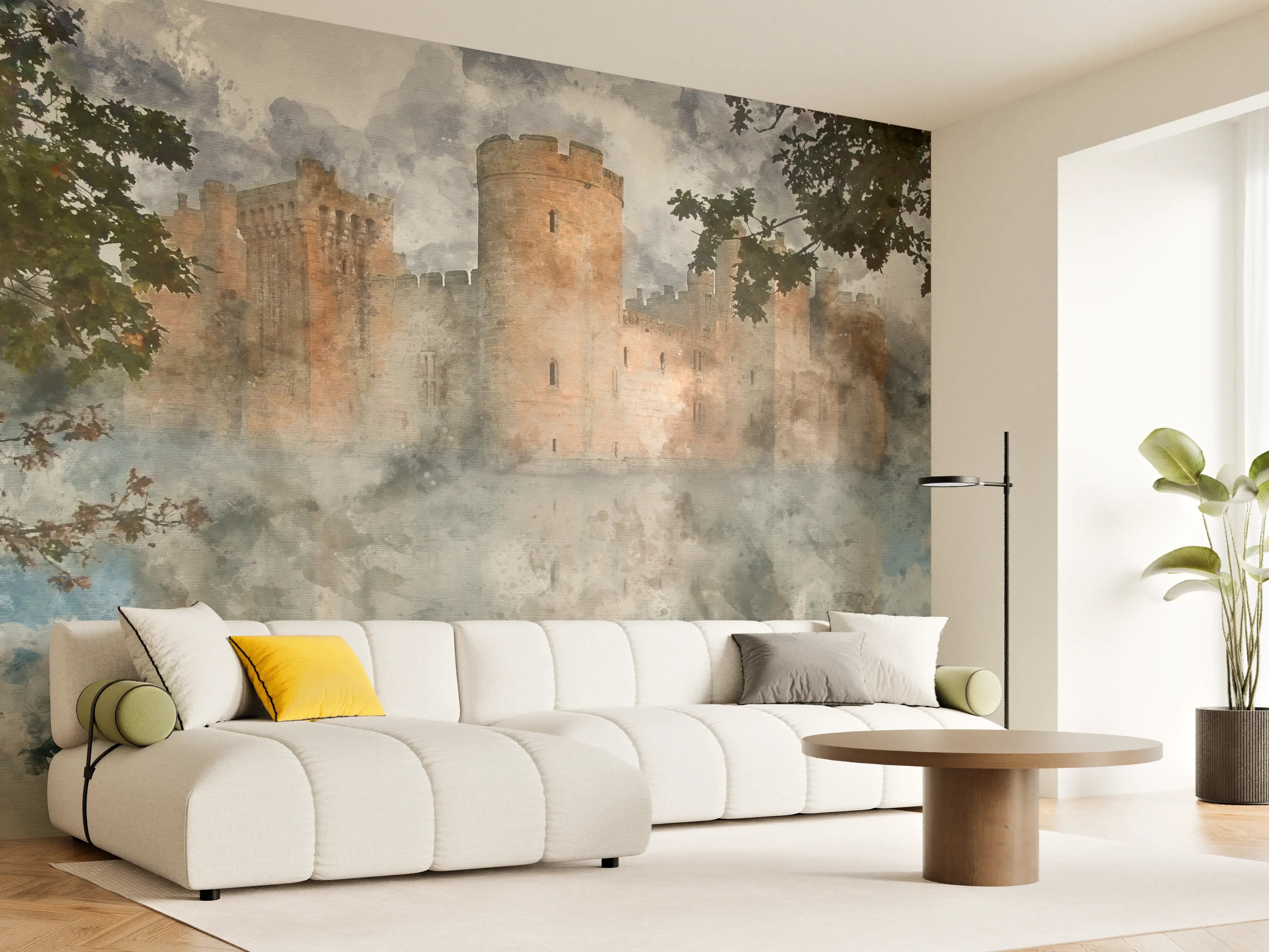 Wandverkleidung Wohnzimmer - Malerische Wasserschloss-Reflexion
