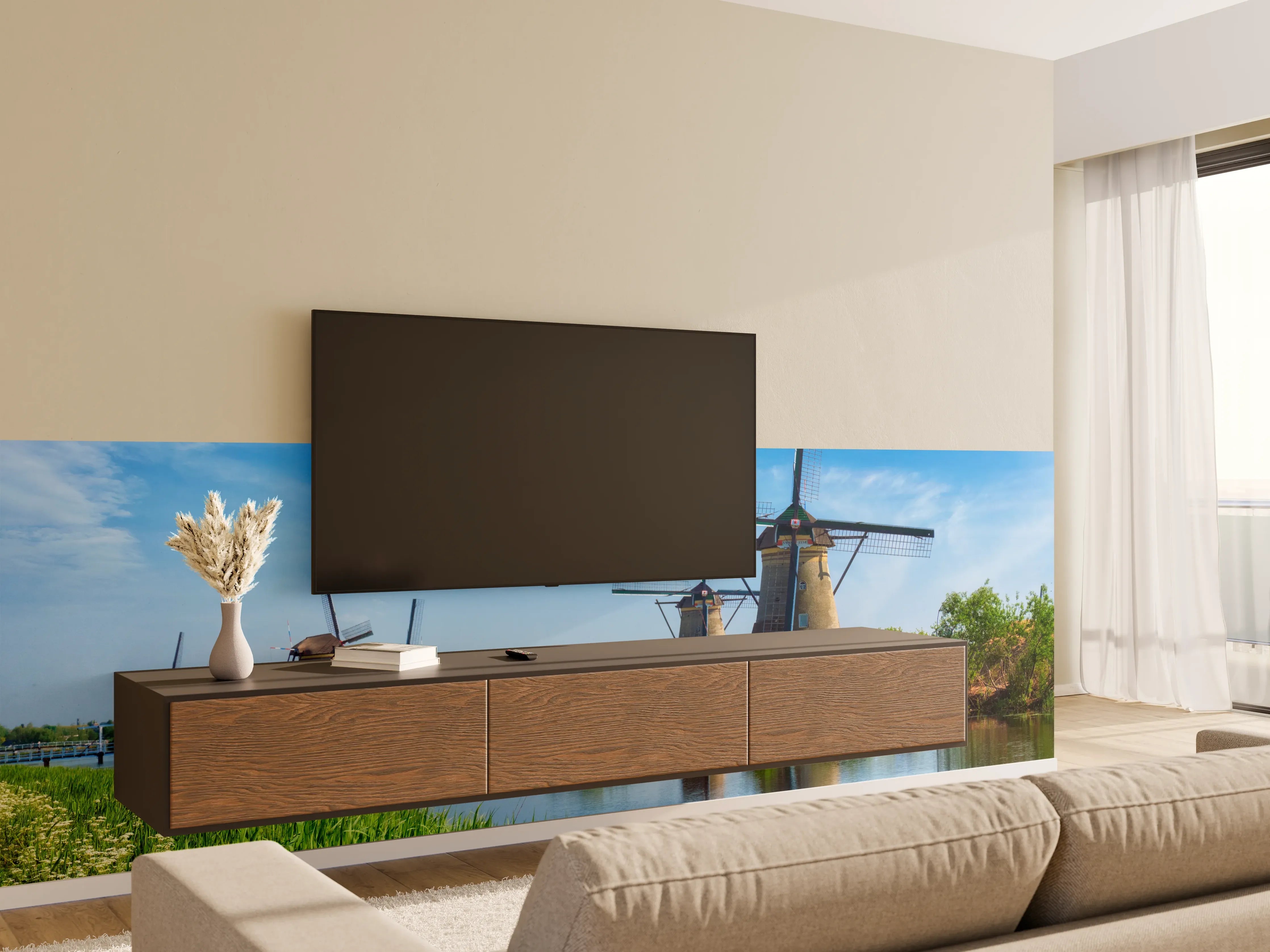 Wandverkleidung Wohnzimmer - Malerische Windmühlenlandschaft