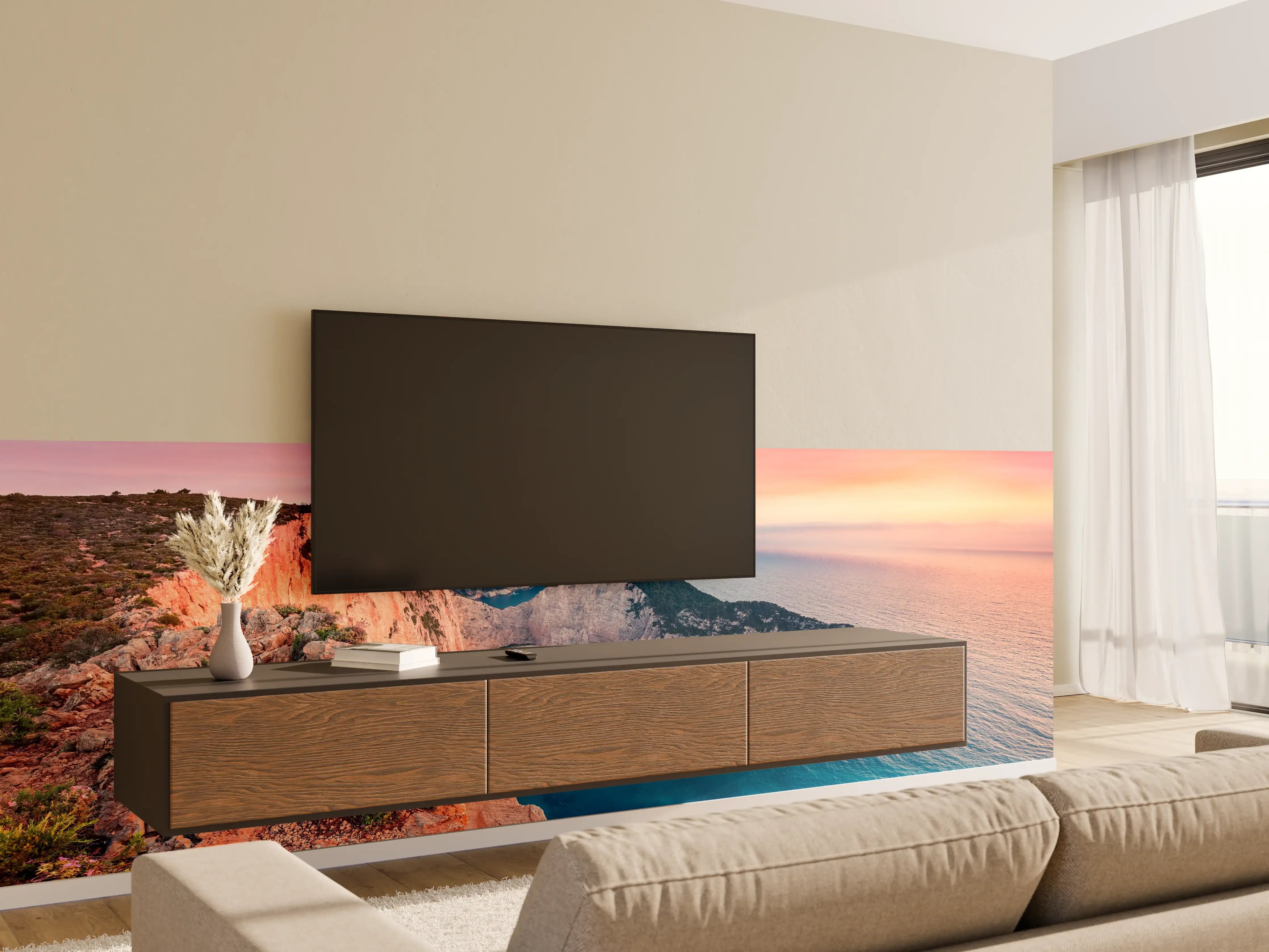 Wandverkleidung Wohnzimmer - Malerischer Klippenblick an der Küste