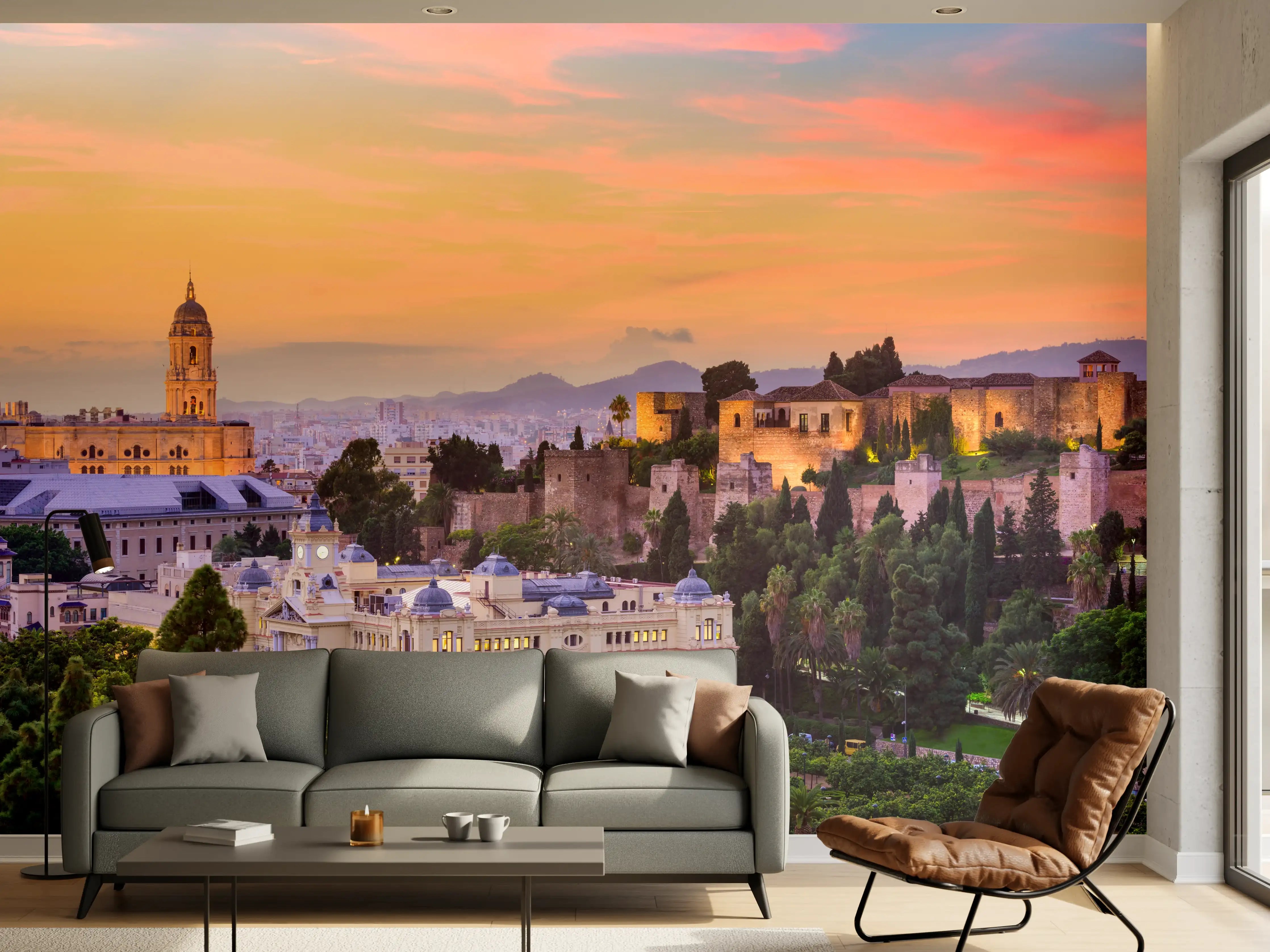 Wandverkleidung Wohnzimmer - Malerischer Sonnenuntergang über der Altstadt