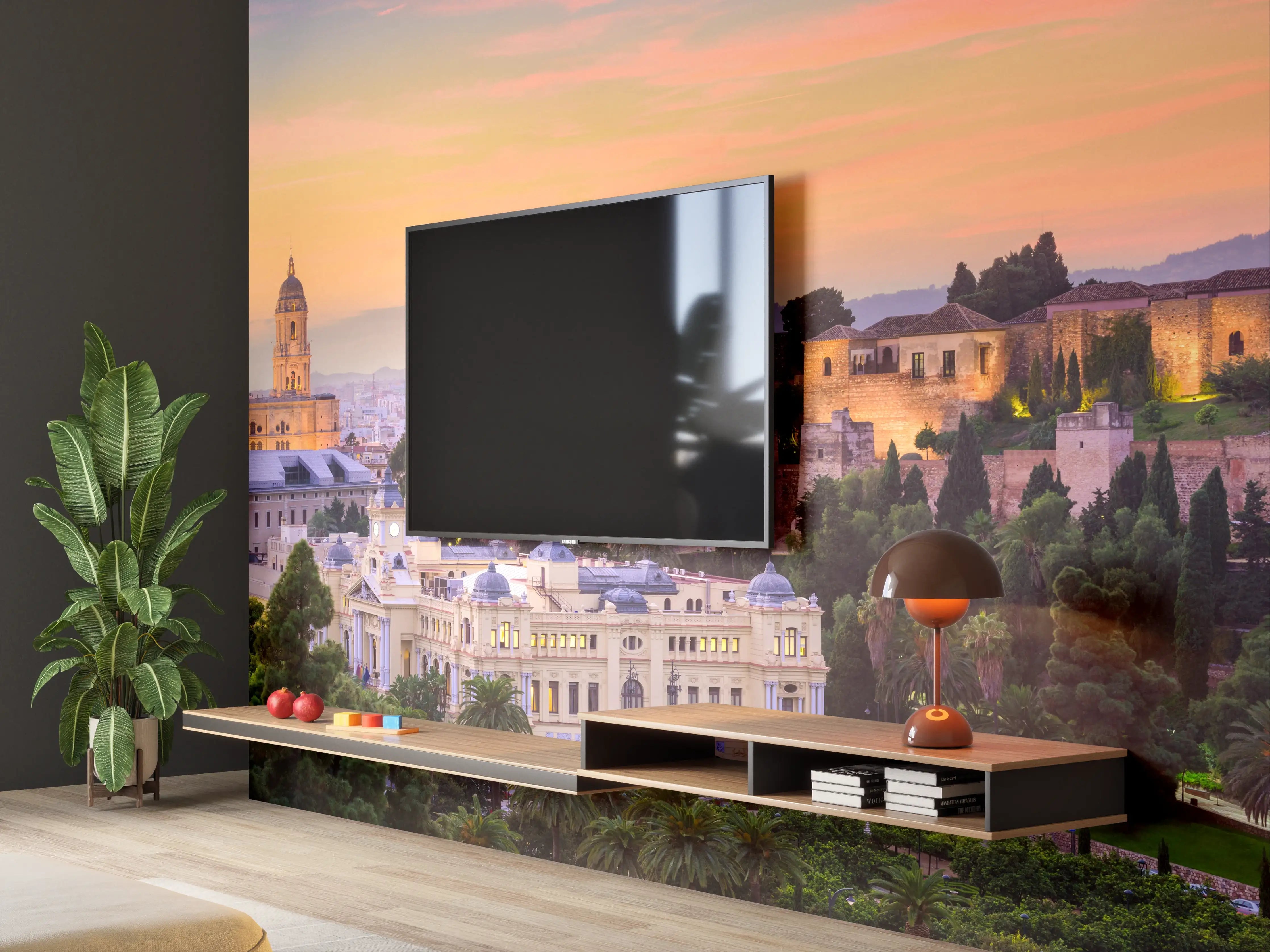 Wandverkleidung Wohnzimmer - Malerischer Sonnenuntergang über der Altstadt
