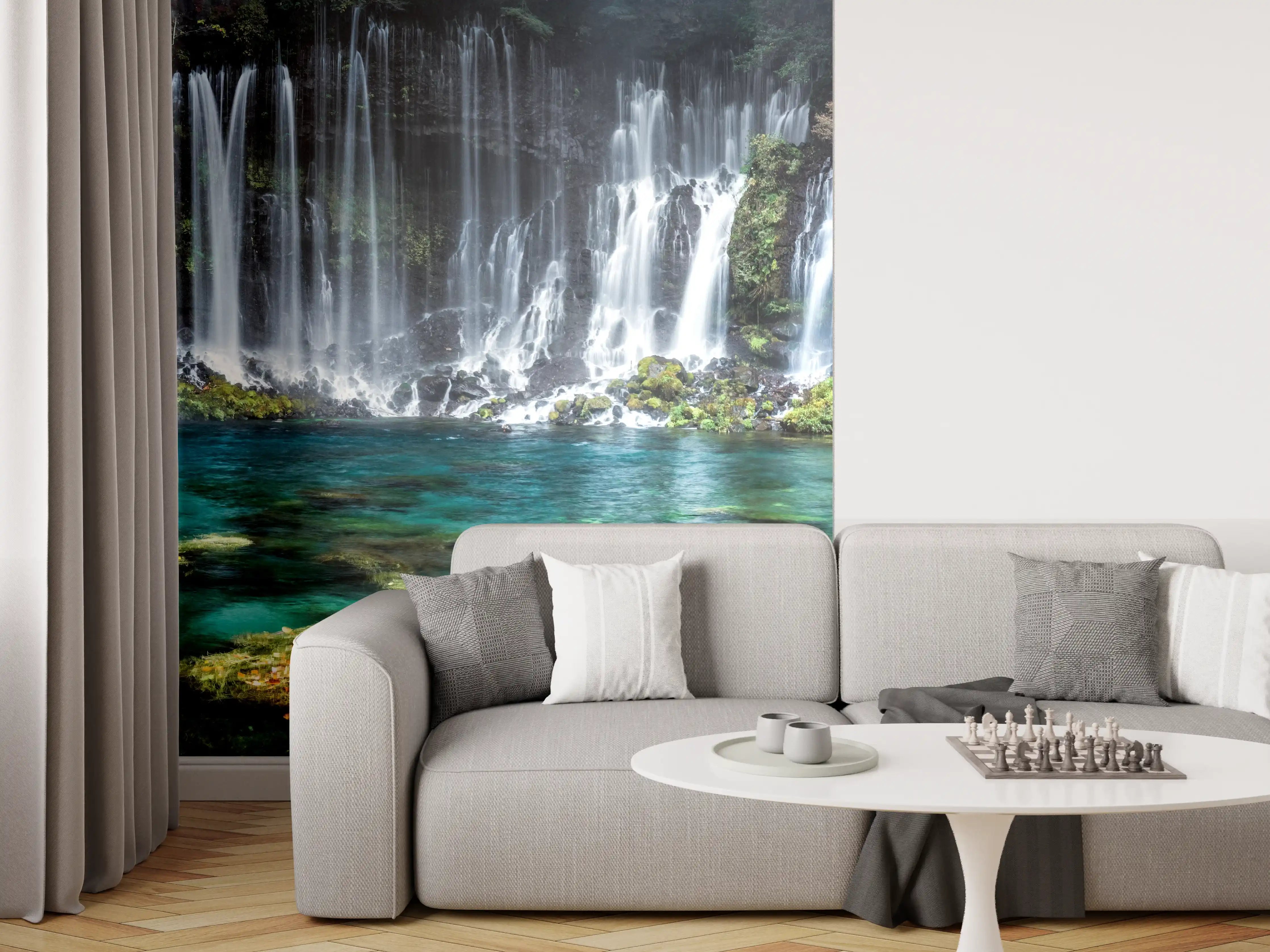 Wandverkleidung Wohnzimmer - Malerischer Wasserfall mit klarem Wasser