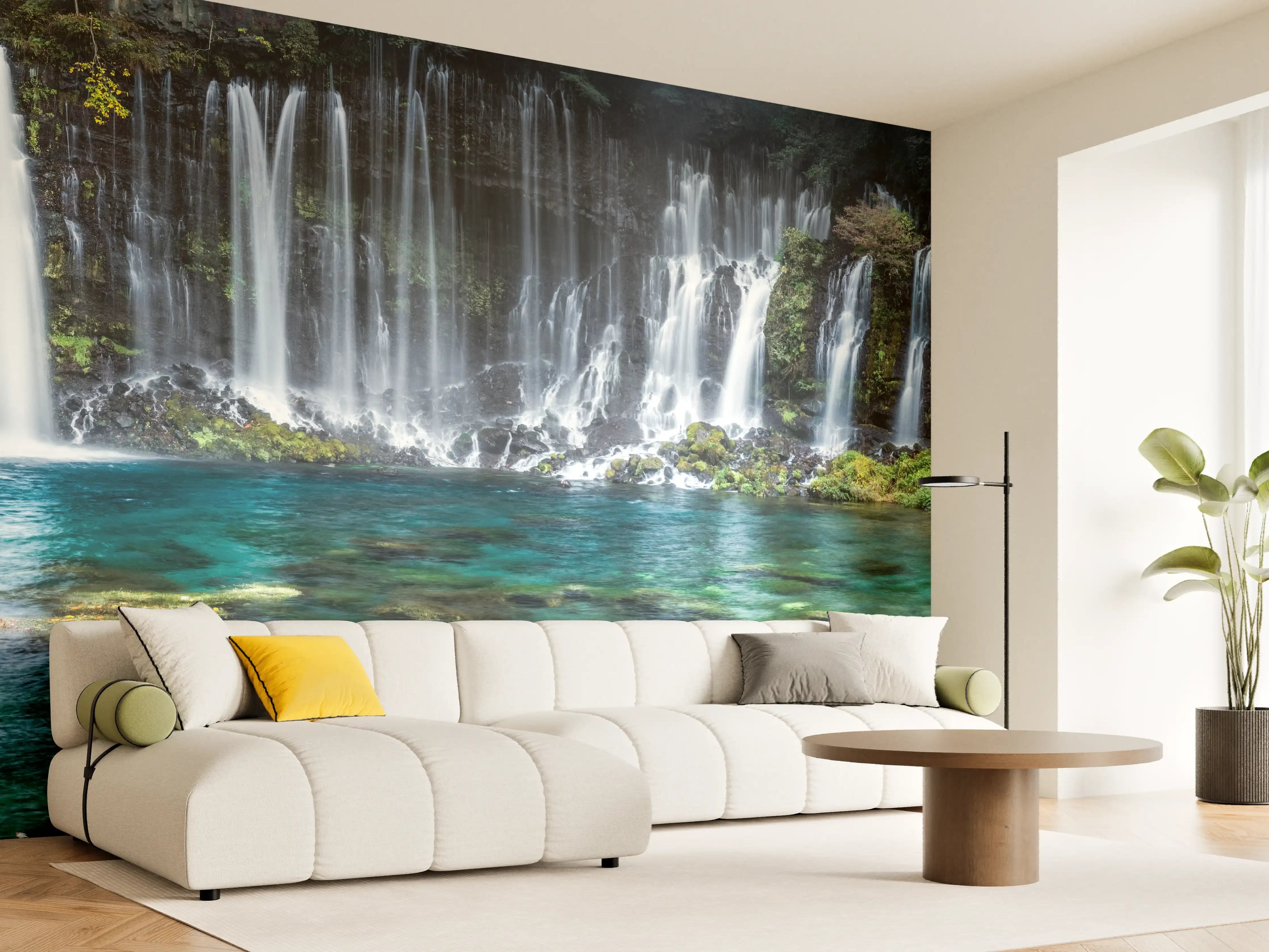 Wandverkleidung Wohnzimmer - Malerischer Wasserfall mit klarem Wasser
