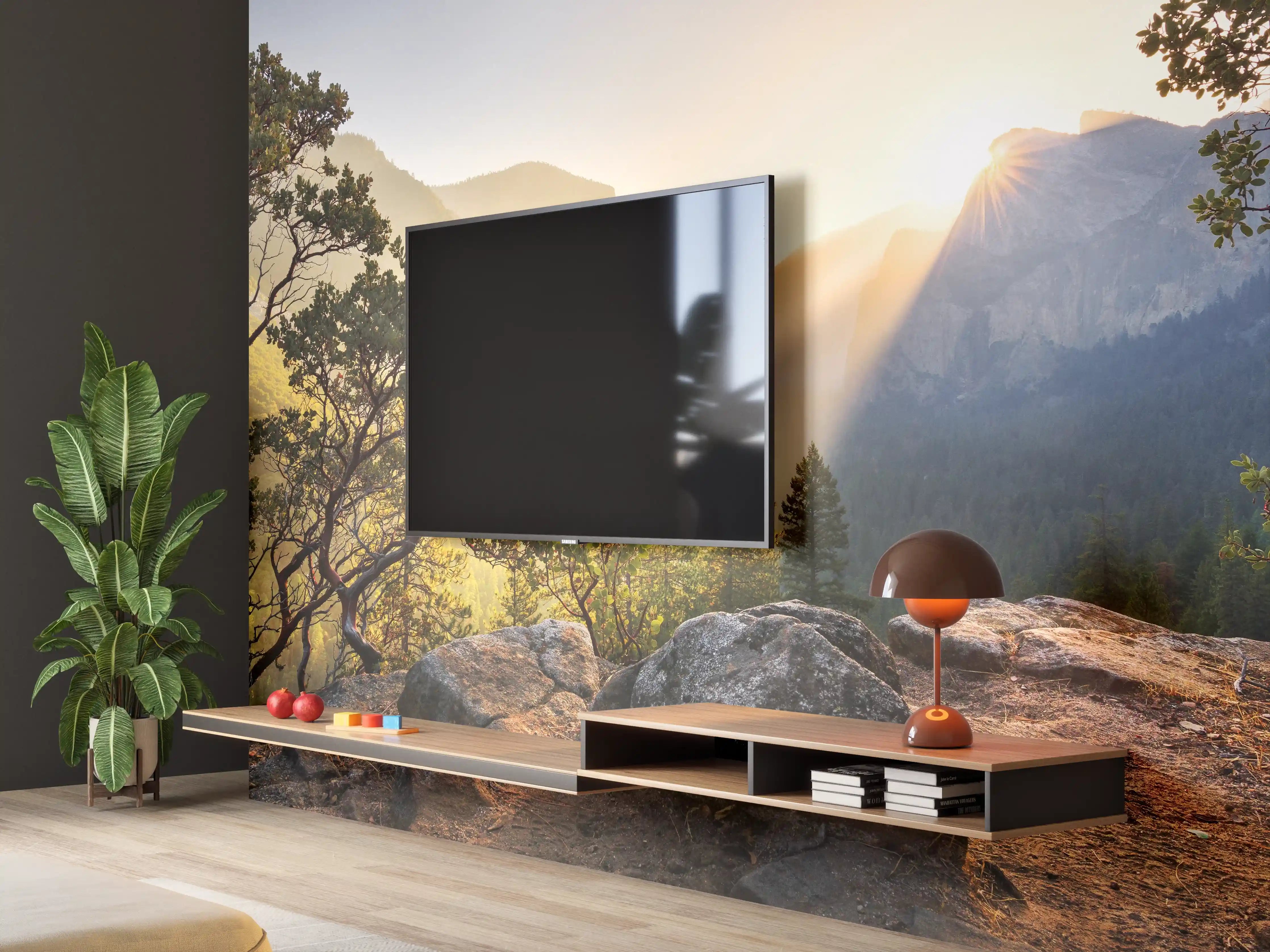 Wandverkleidung Wohnzimmer - Malerisches Bergpanorama beim Sonnenaufgang