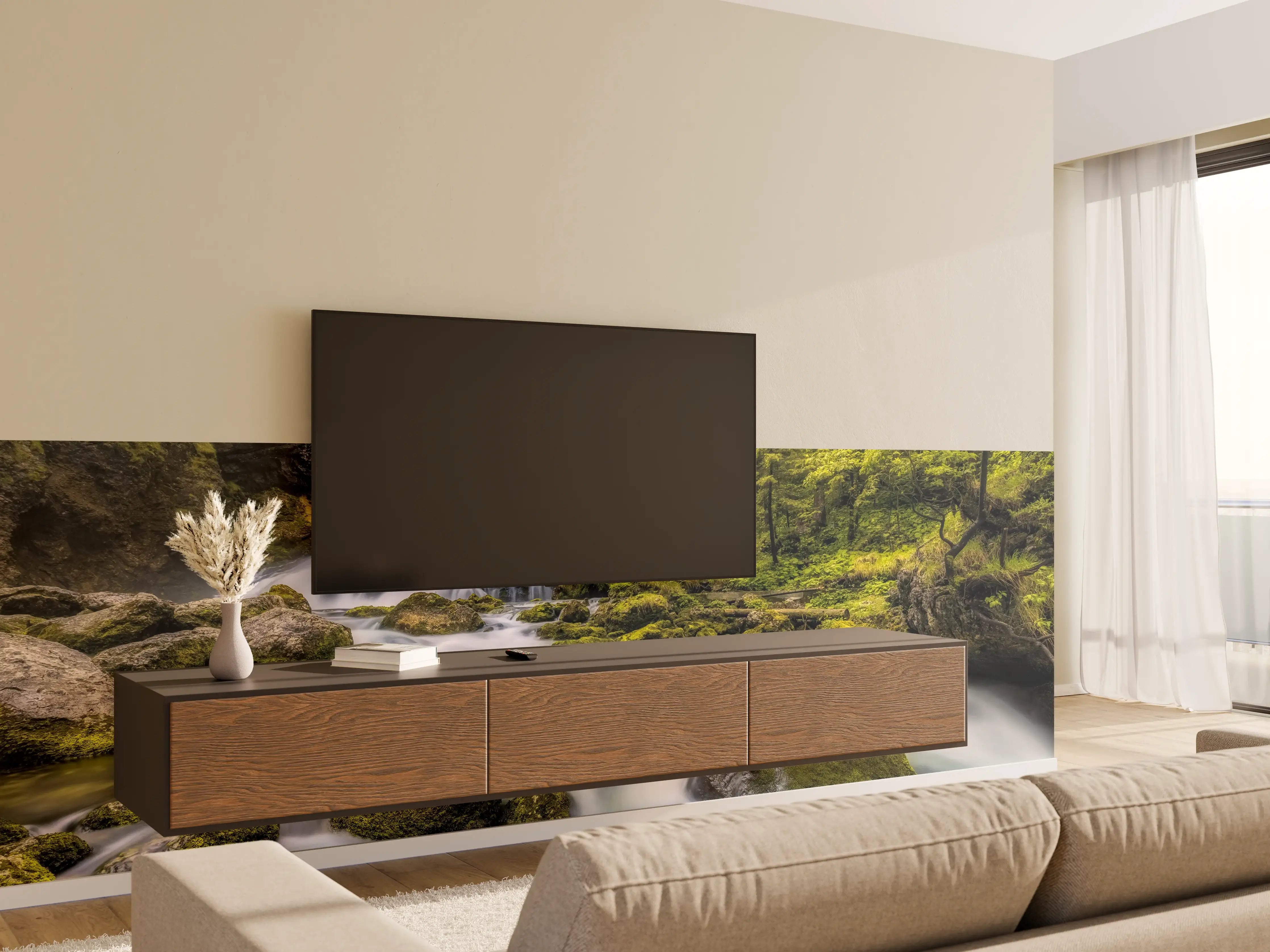 Wandverkleidung Wohnzimmer - Malersiche Wasserfall-Landschaft