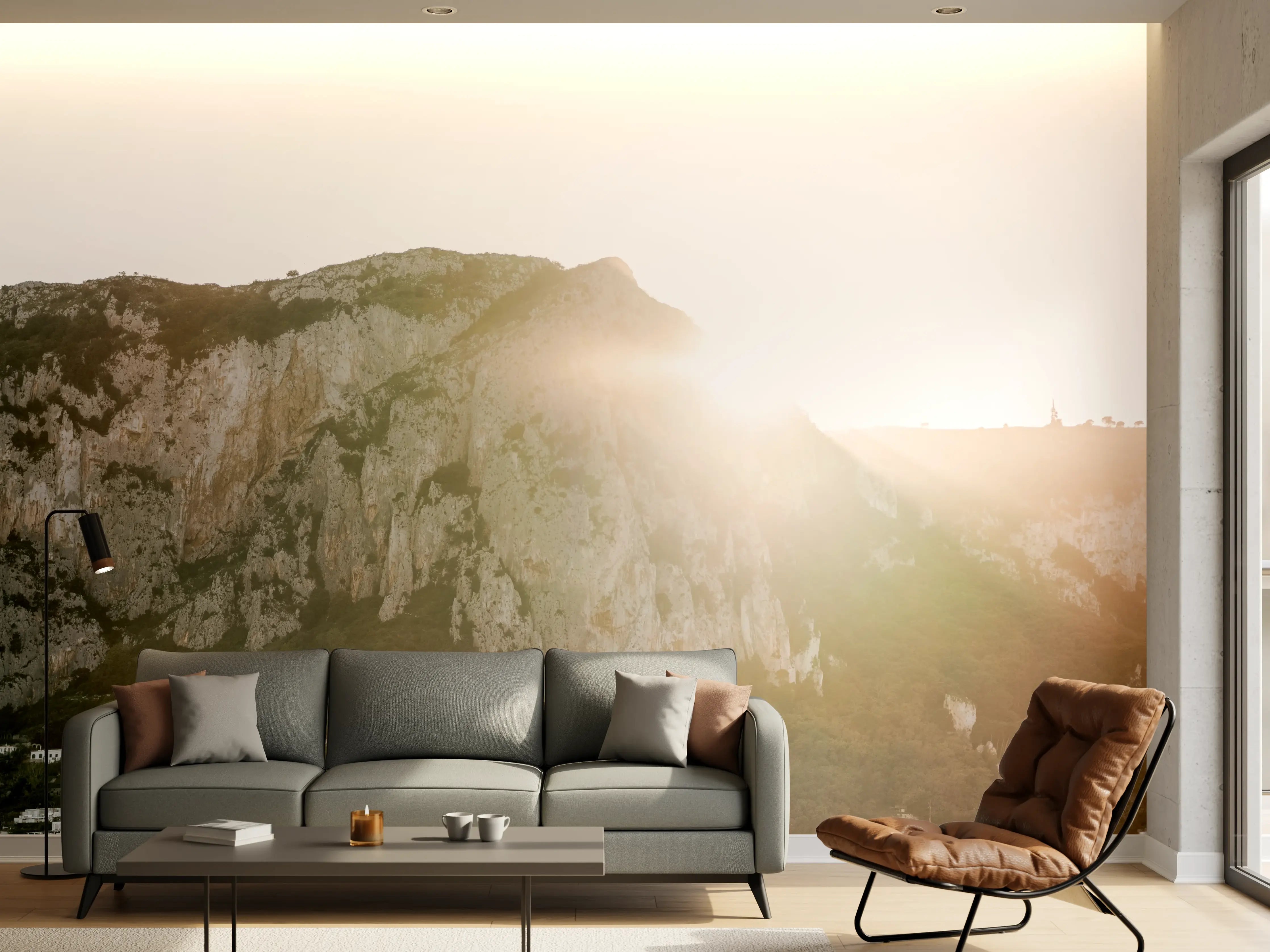 Wandverkleidung Wohnzimmer - Malibu Sonnenuntergang über den Klippen