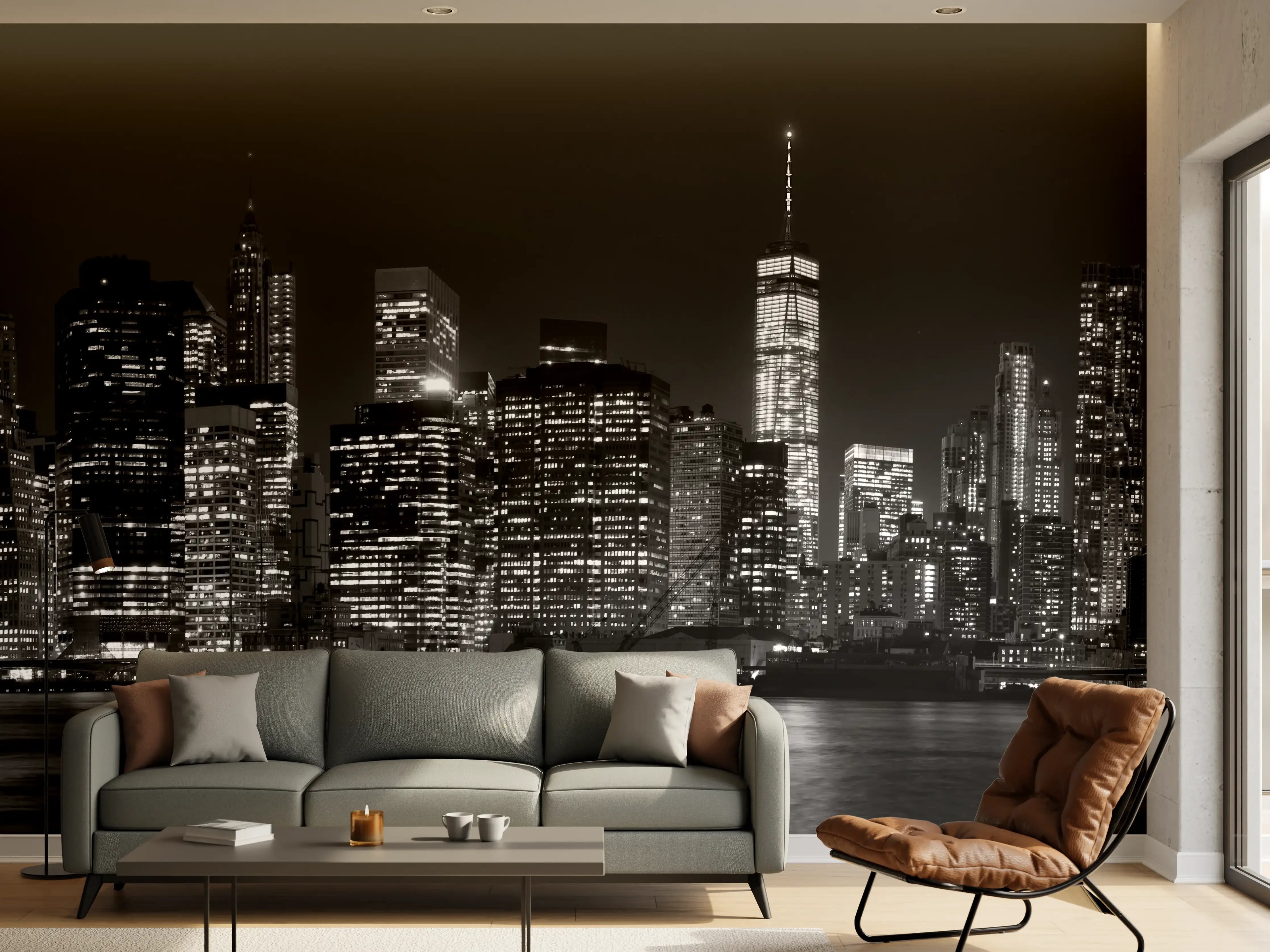 Wandverkleidung Wohnzimmer - Manhattan Skyline Schwarz-Weiß