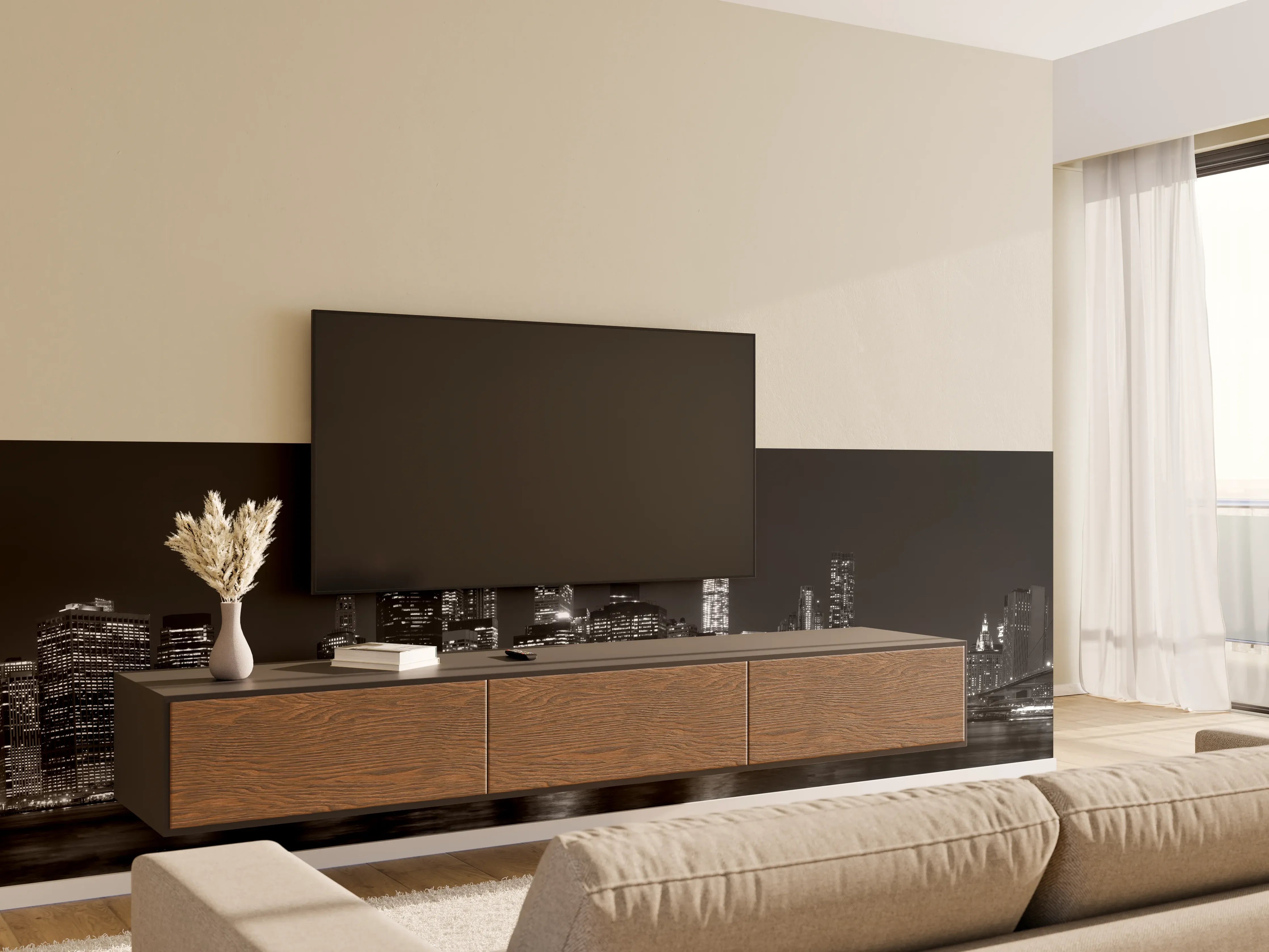 Wandverkleidung Wohnzimmer - Manhattan Skyline Schwarz-Weiß