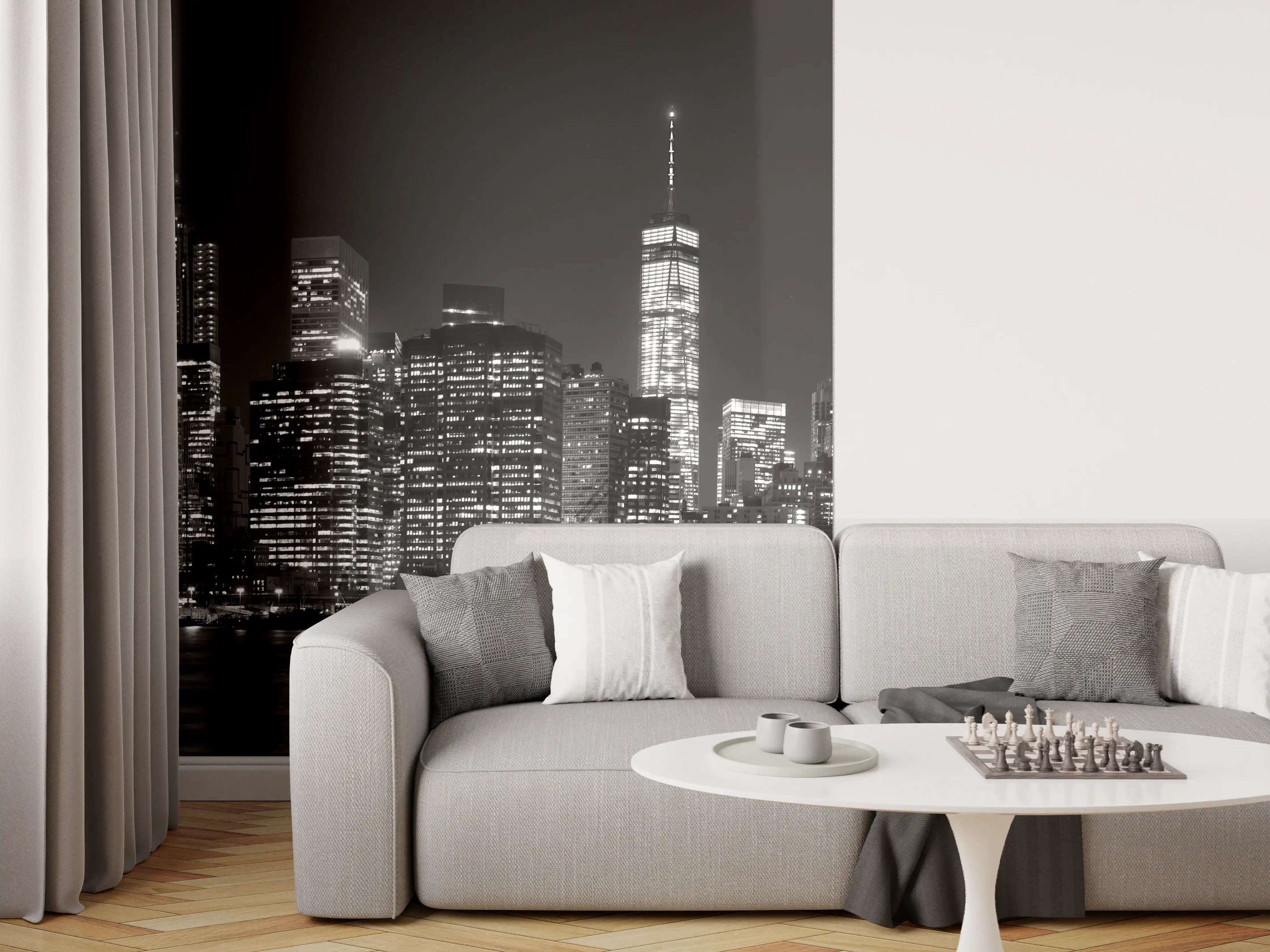 Wandverkleidung Wohnzimmer - Manhattan Skyline Schwarz-Weiß