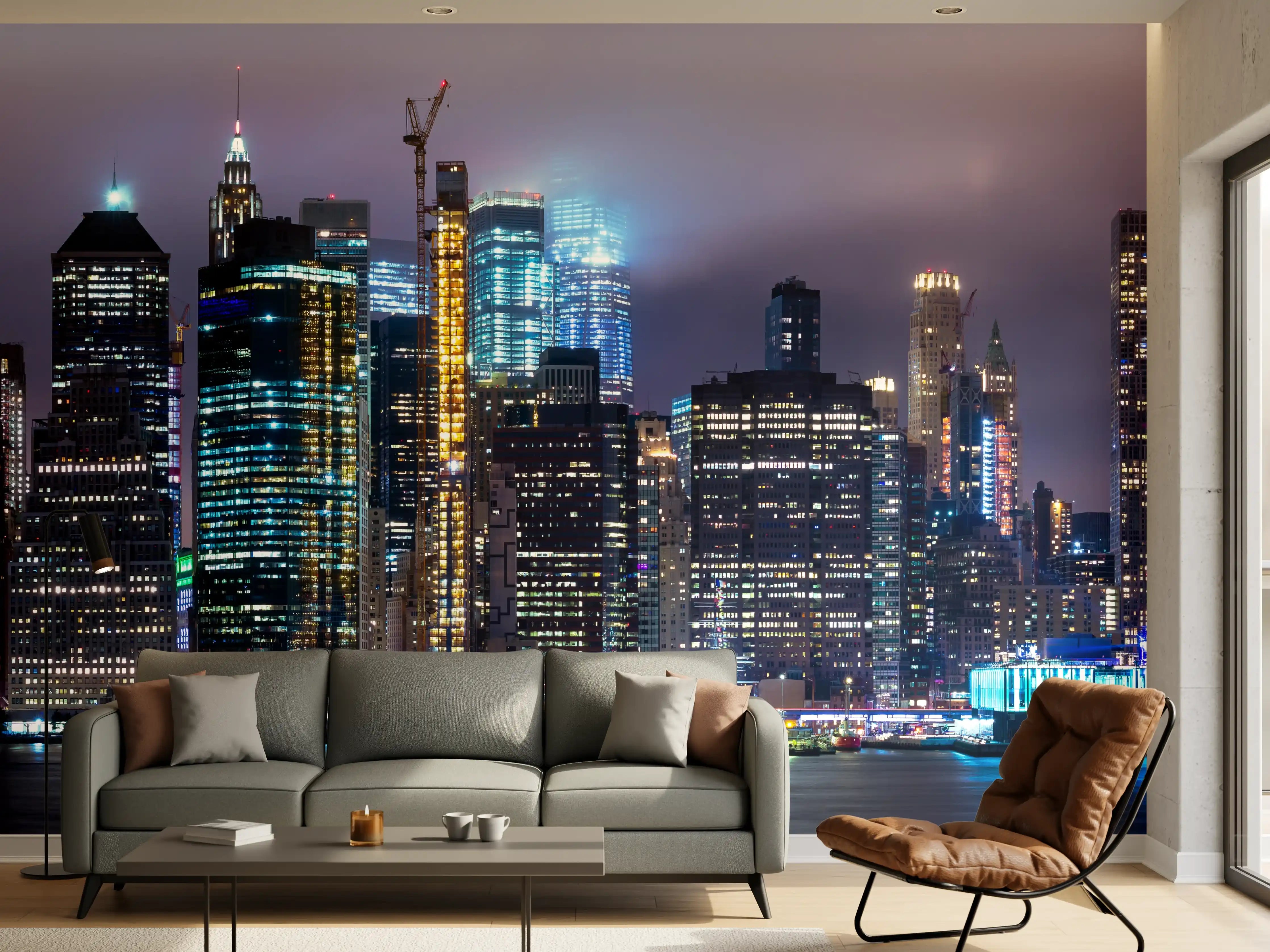 Wandverkleidung Wohnzimmer - Manhattan Skyline – Stadt der Lichter