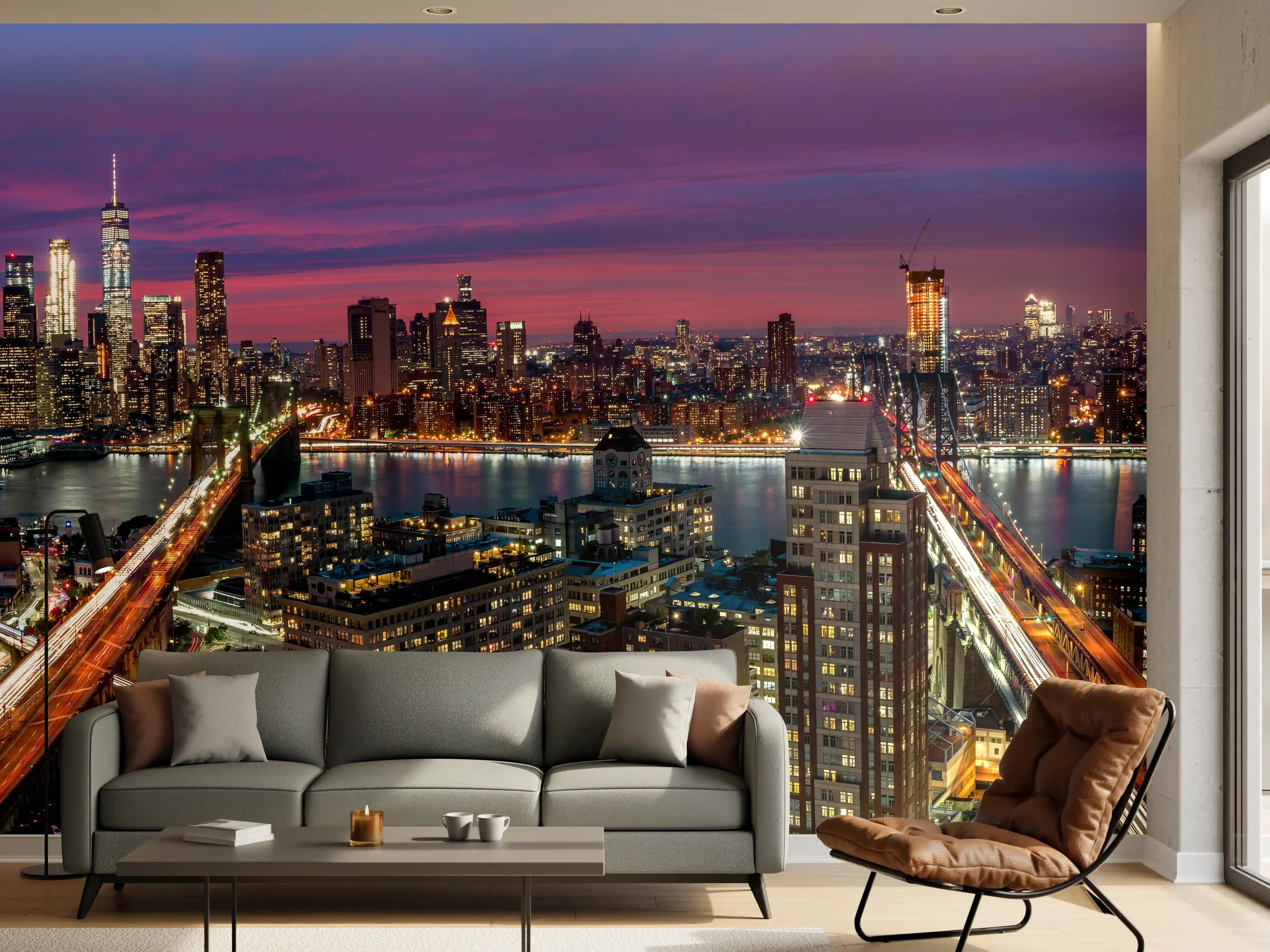 Wandverkleidung Wohnzimmer - Manhattan Skyline bei Dämmerung