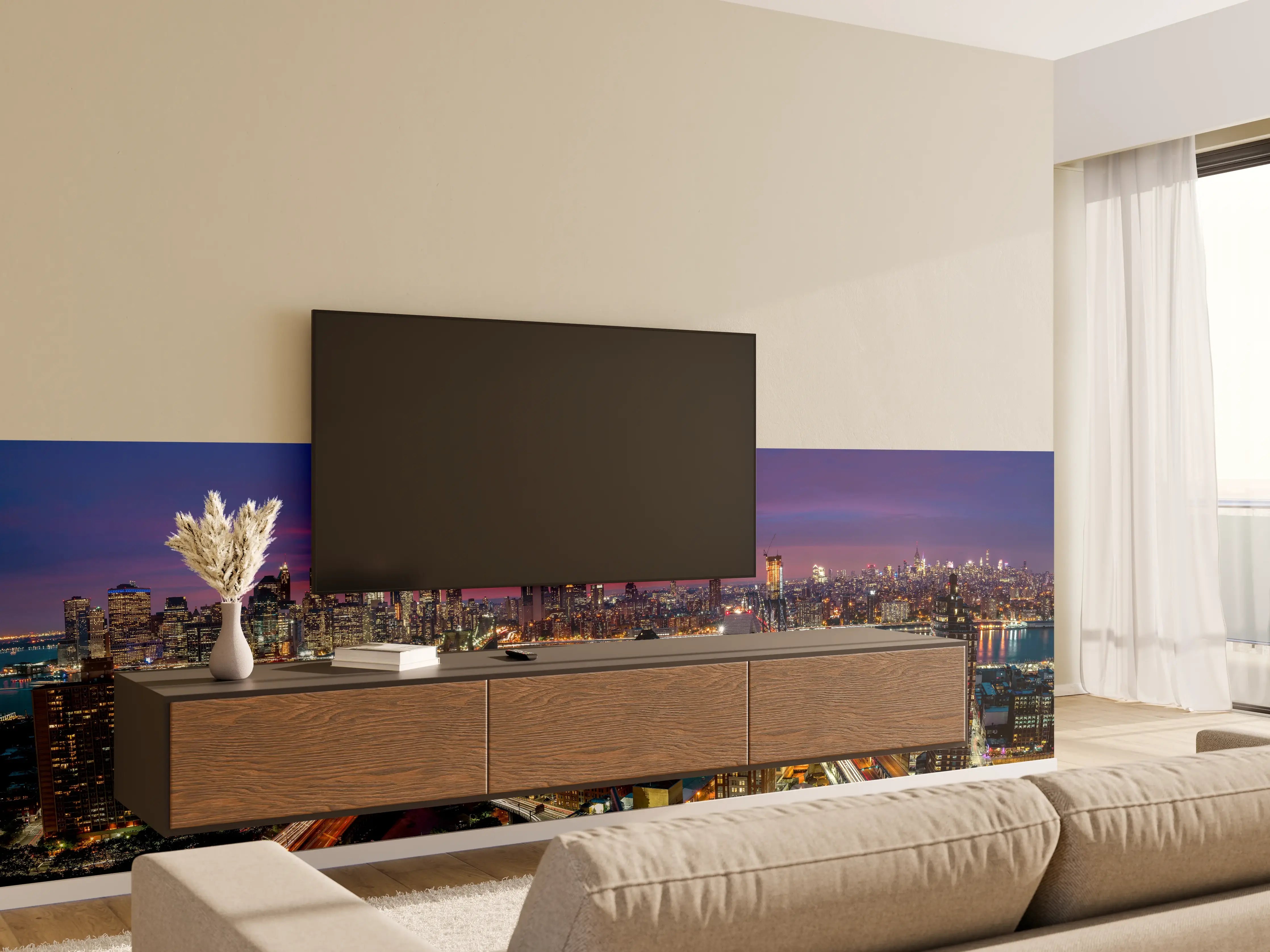 Wandverkleidung Wohnzimmer - Manhattan Skyline bei Dämmerung