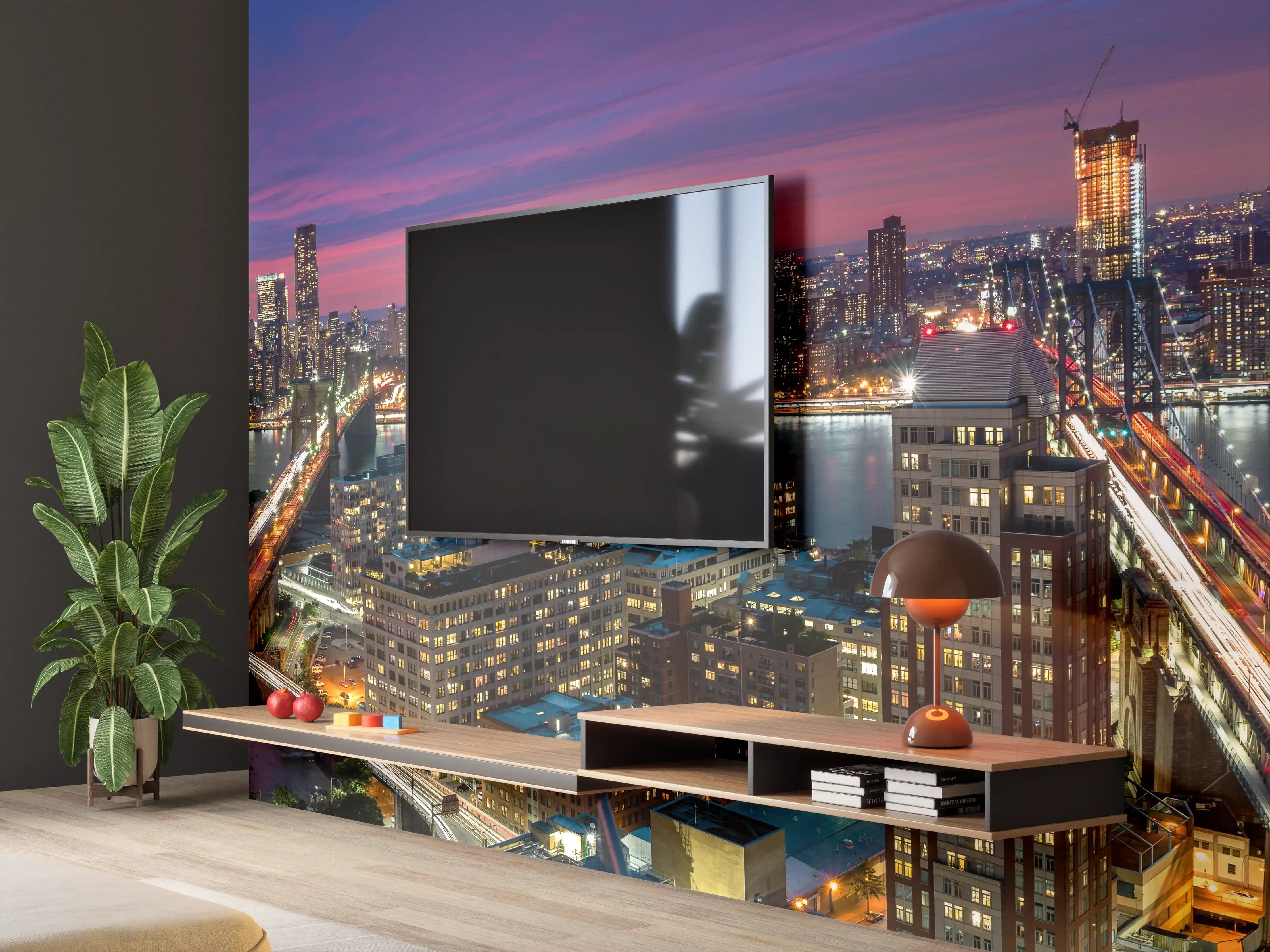 Wandverkleidung Wohnzimmer - Manhattan Skyline bei Dämmerung