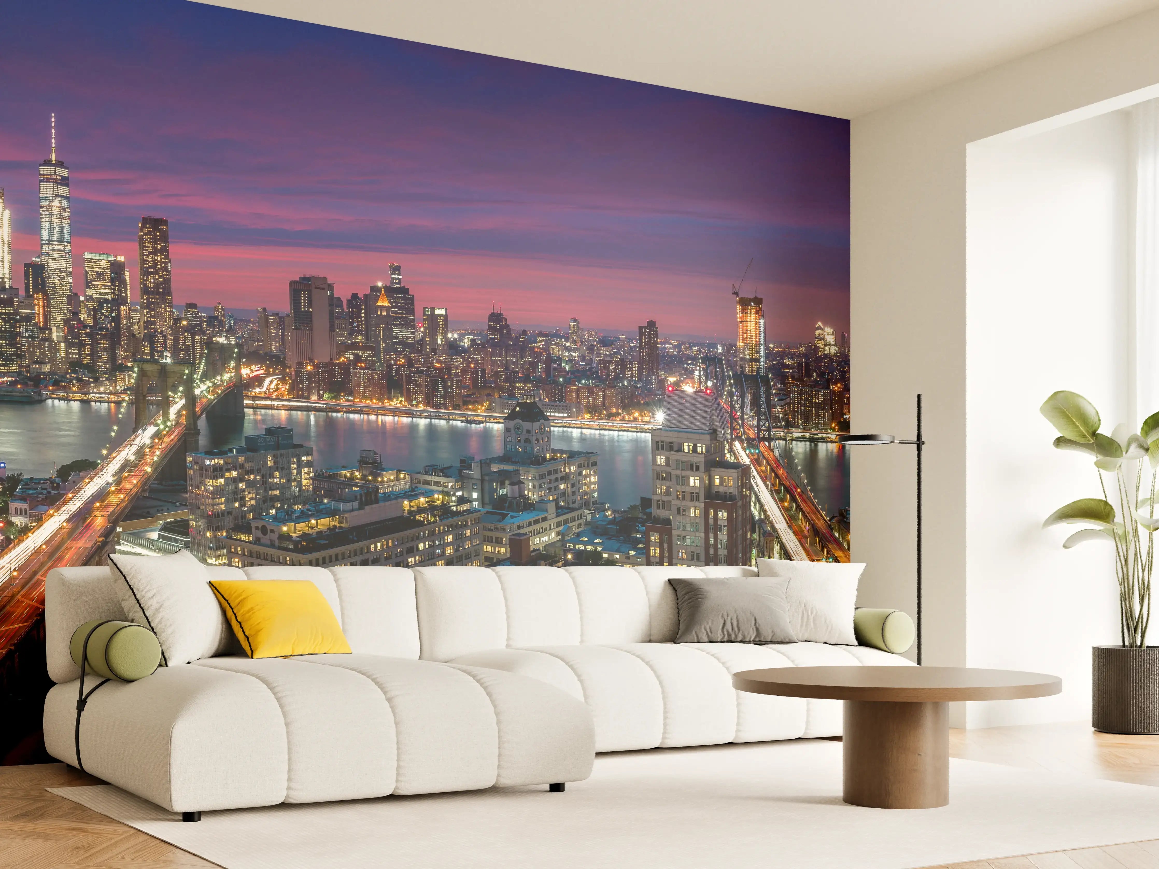 Wandverkleidung Wohnzimmer - Manhattan Skyline bei Dämmerung