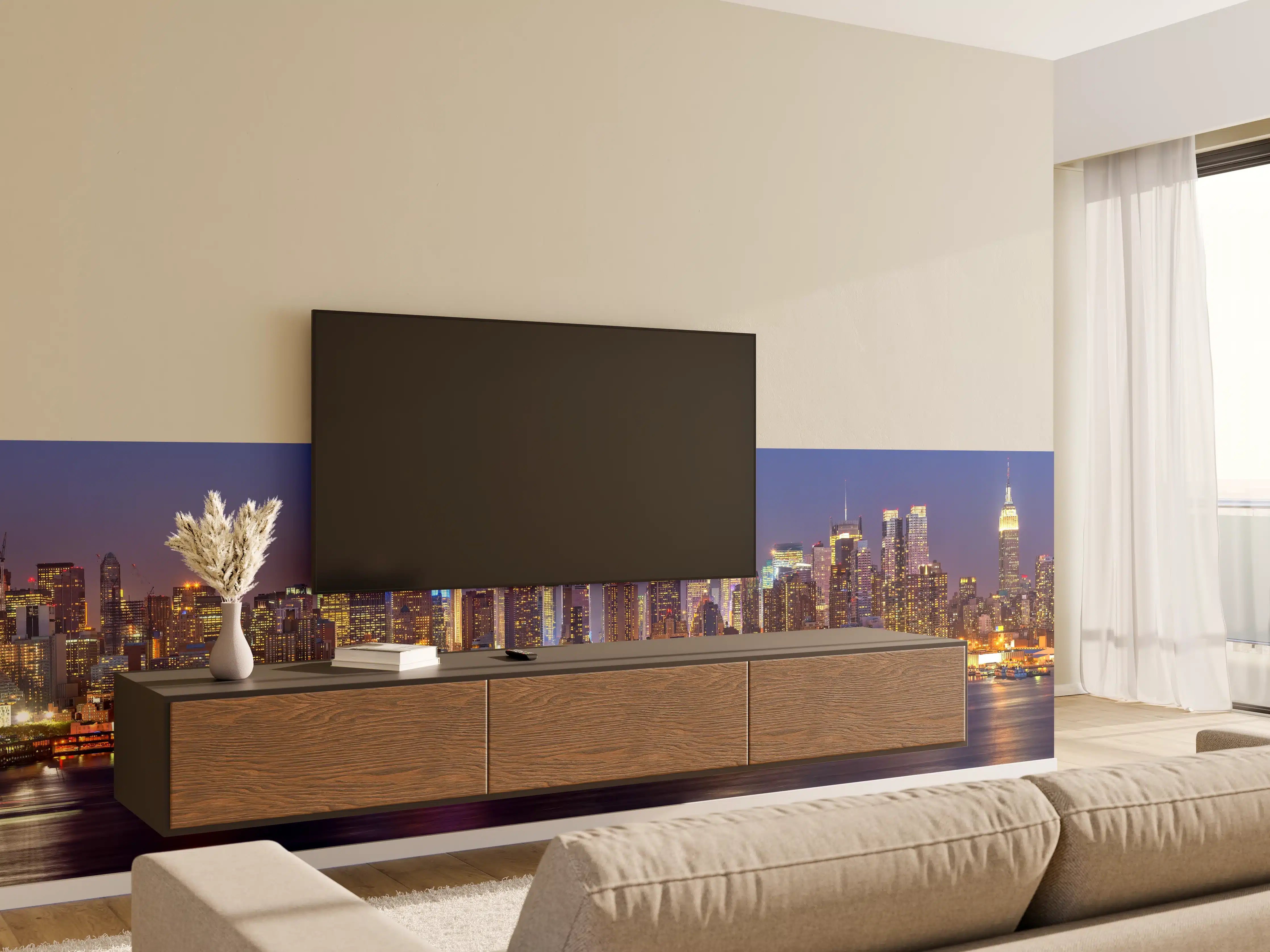 Wandverkleidung Wohnzimmer - Manhattan Skyline bei Nacht