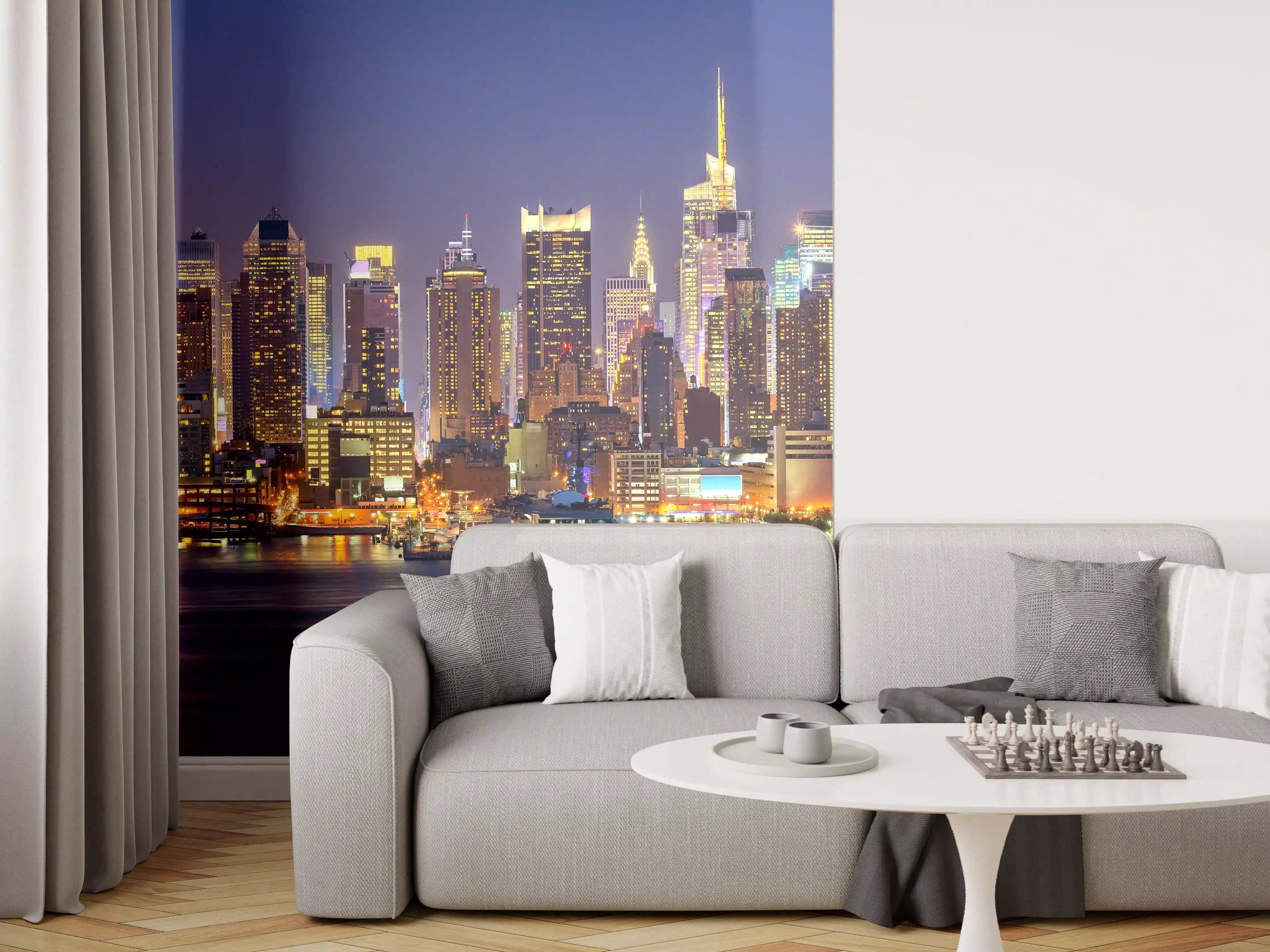 Wandverkleidung Wohnzimmer - Manhattan Skyline bei Nacht