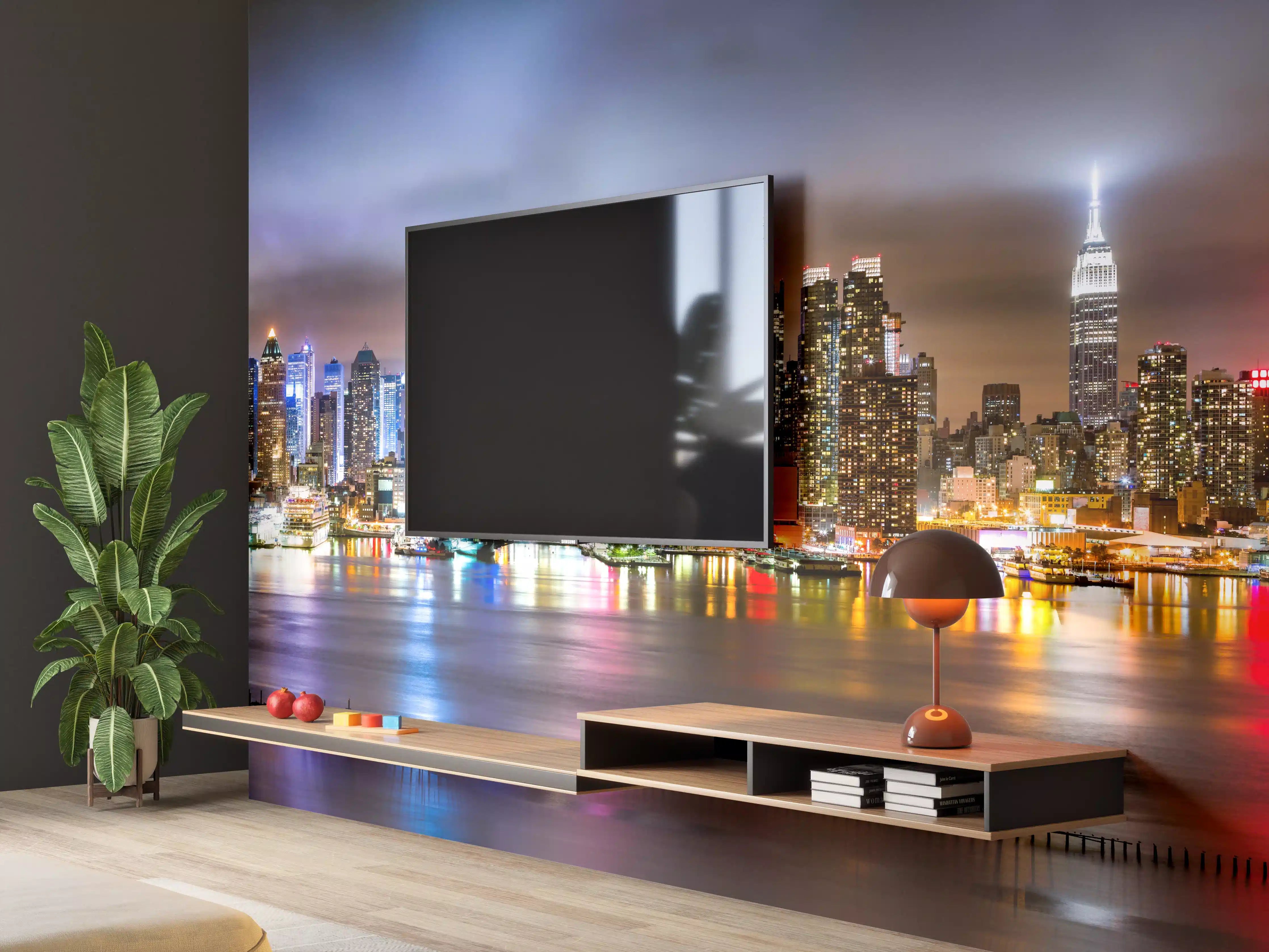 Wandverkleidung Wohnzimmer - Manhattan Skyline im nächtlichen Panorama