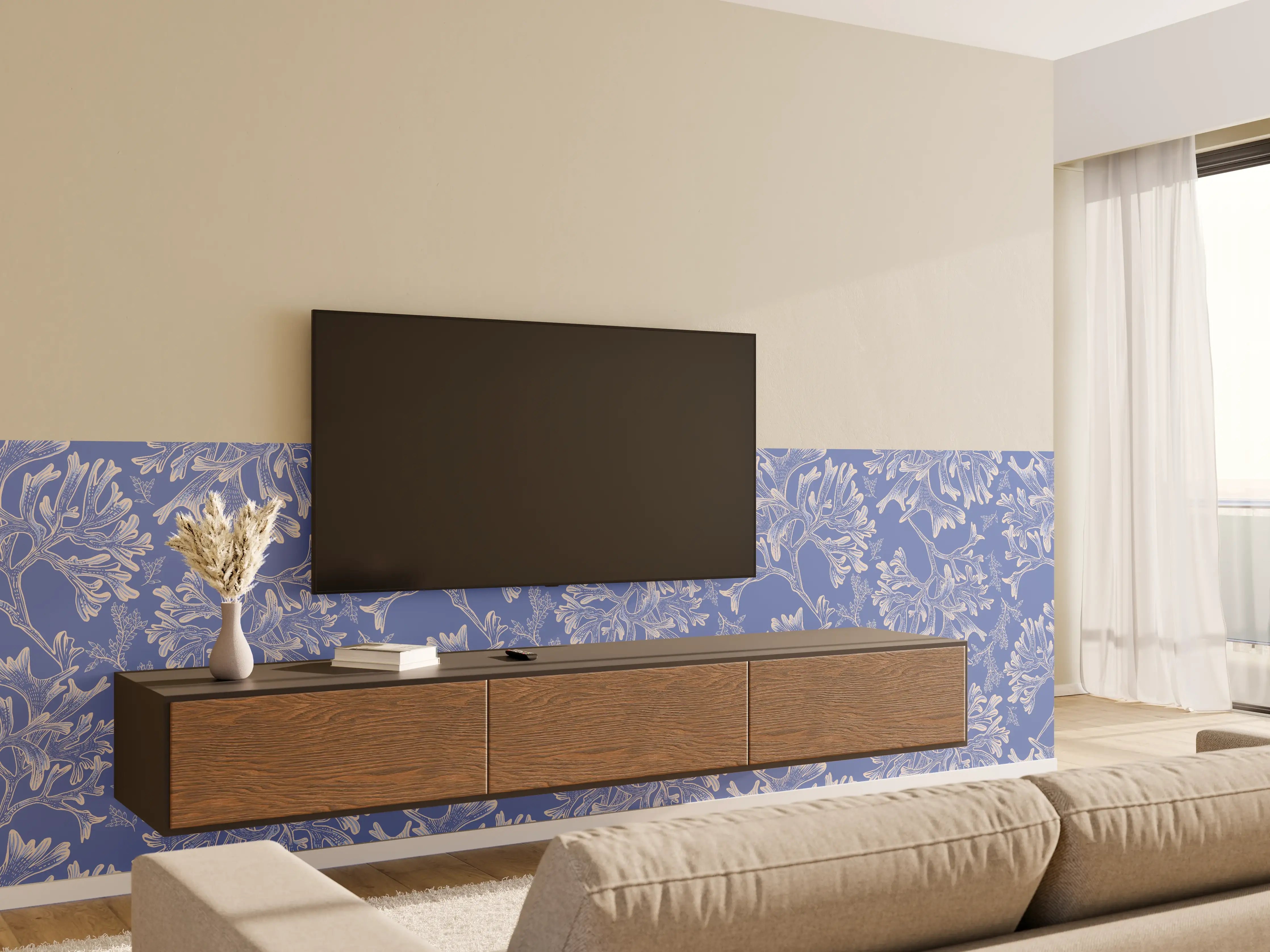 Wandverkleidung Wohnzimmer - Marineblaues Korallenmuster