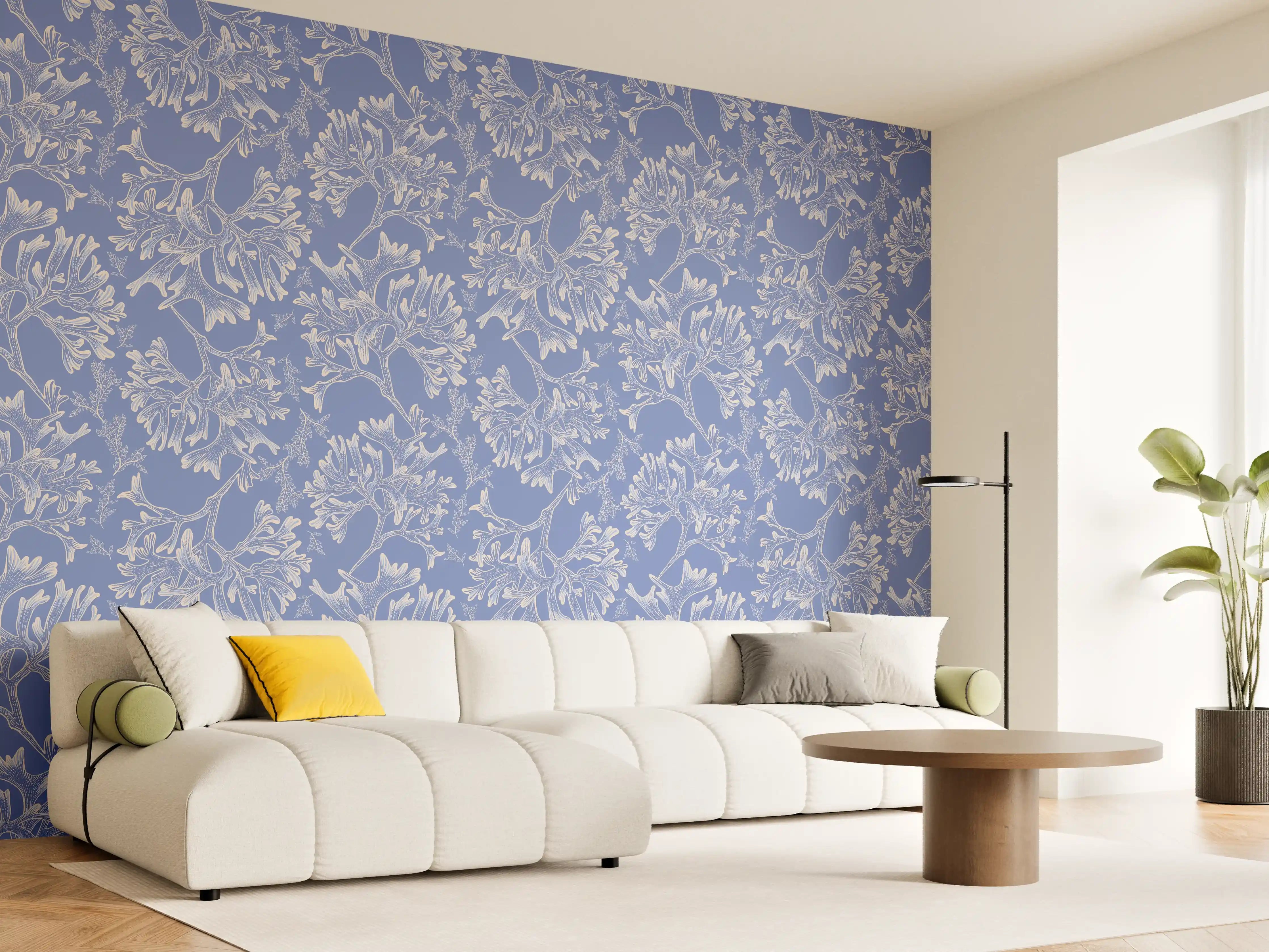 Wandverkleidung Wohnzimmer - Marineblaues Korallenmuster