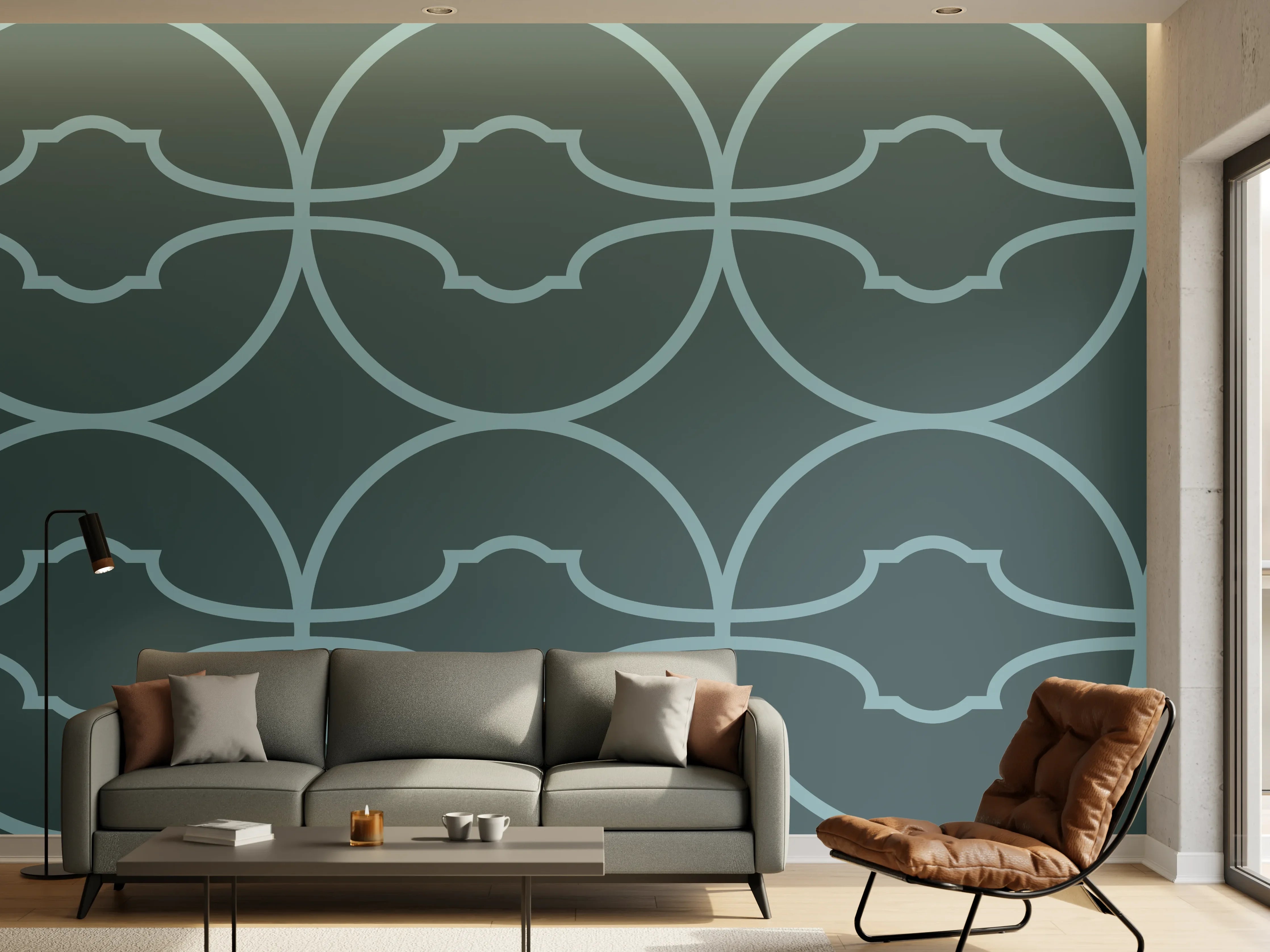 Wandverkleidung Wohnzimmer - Maritime Wellen-Muster Tapete