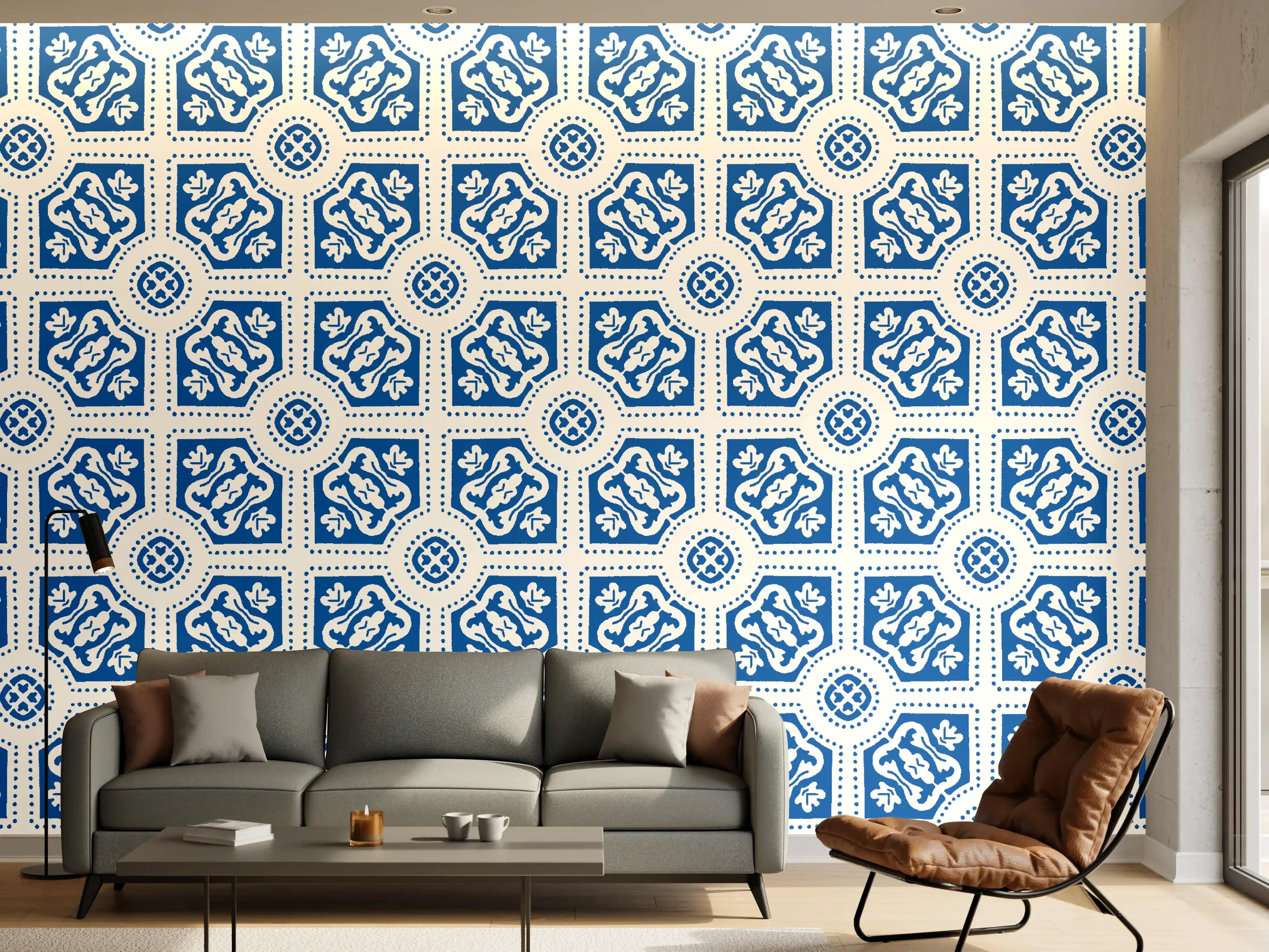 Wandverkleidung Wohnzimmer - Maritimes Azur-Muster
