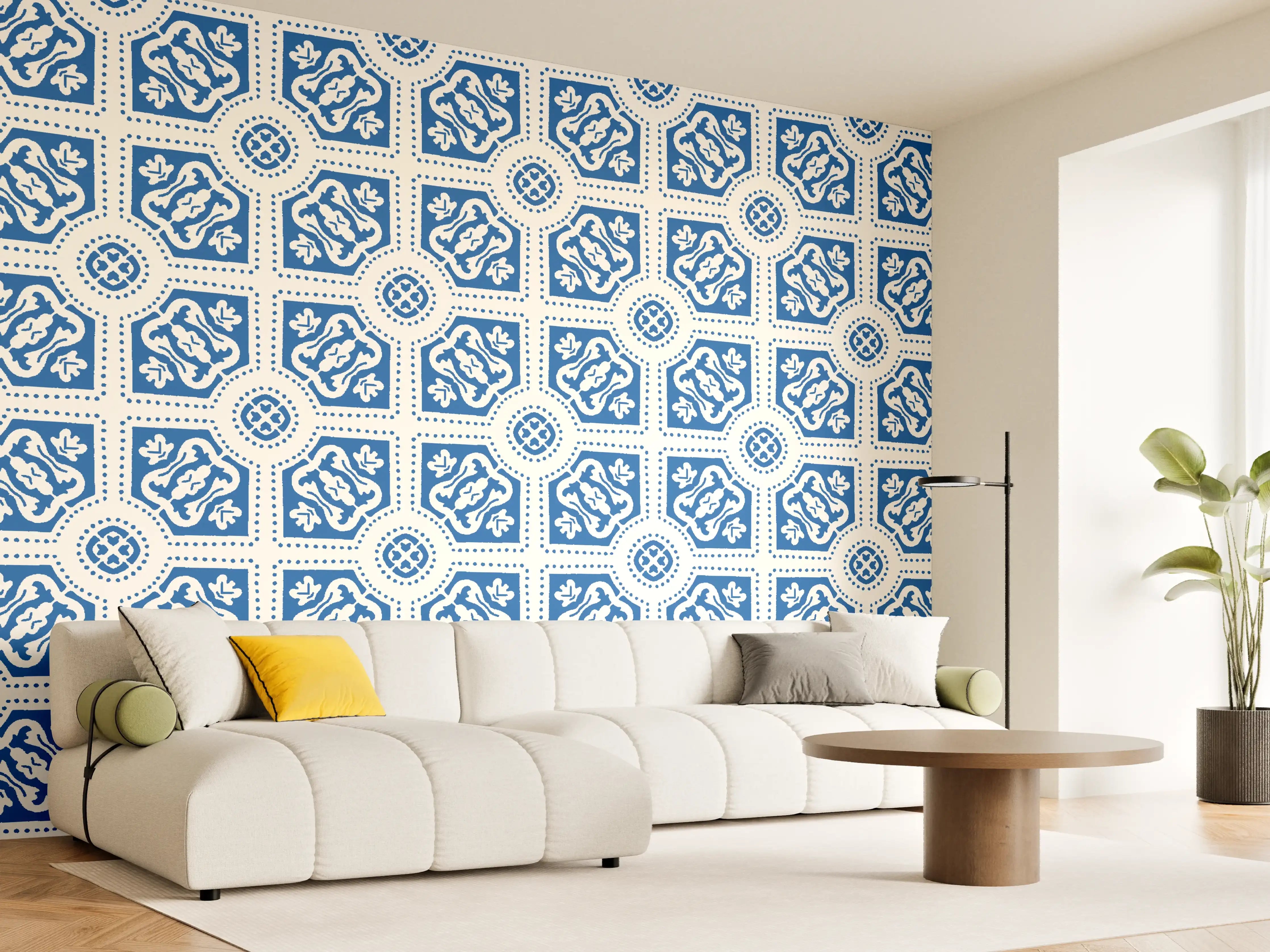 Wandverkleidung Wohnzimmer - Maritimes Azur-Muster