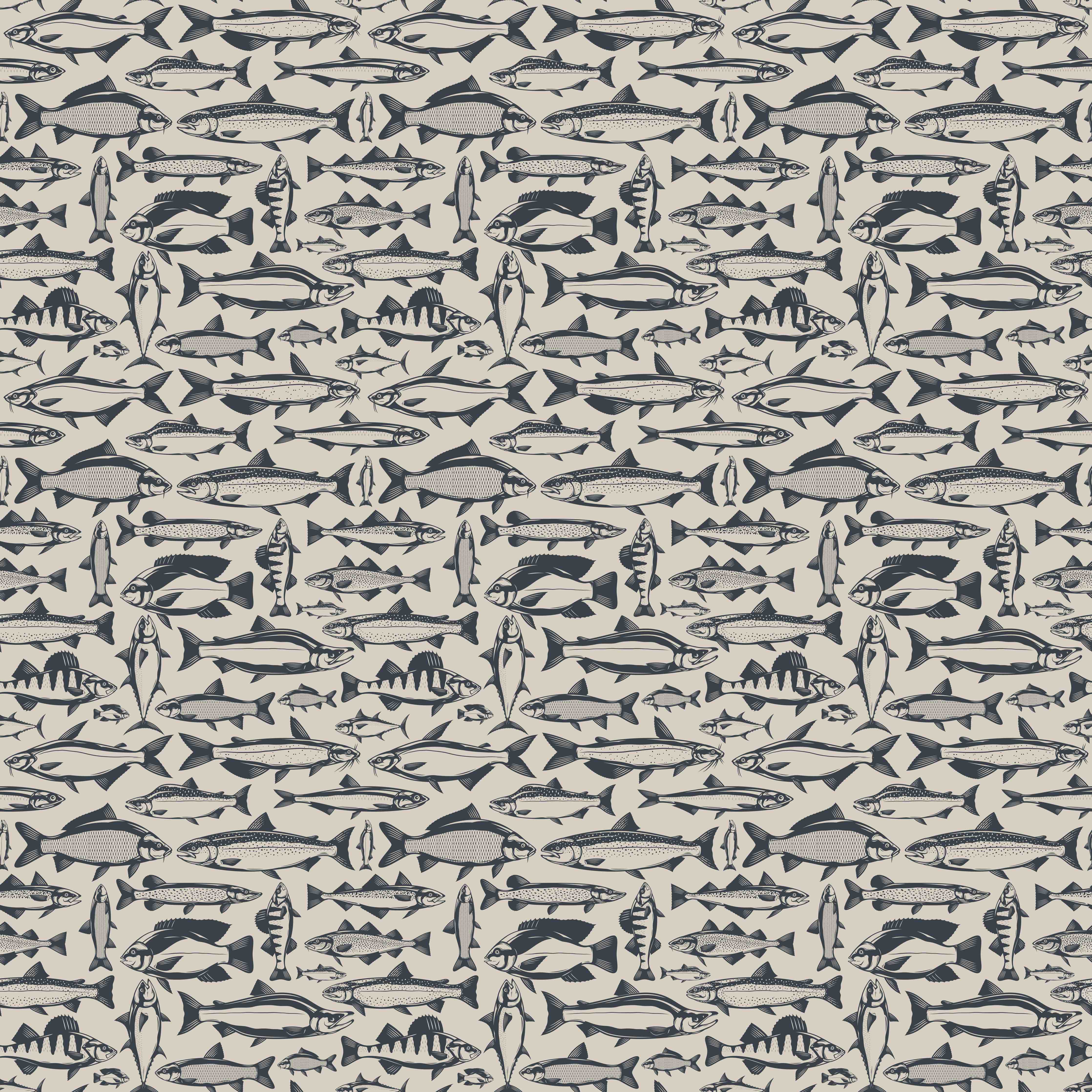 Wandverkleidung Wohnzimmer-Maritimes Fischmuster Beige-Blau