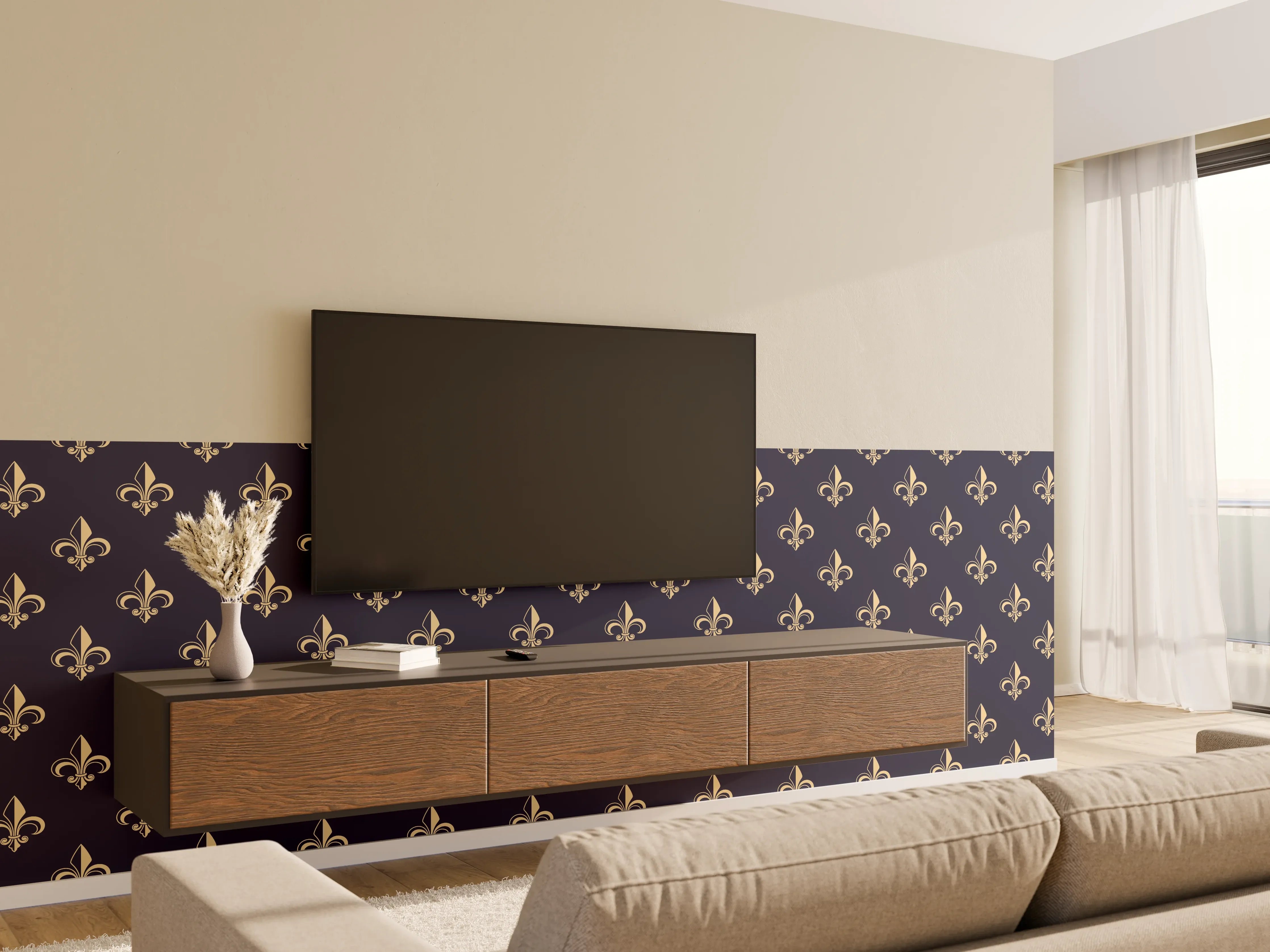 Wandverkleidung Wohnzimmer - Maritimes Muster Dunkelblau