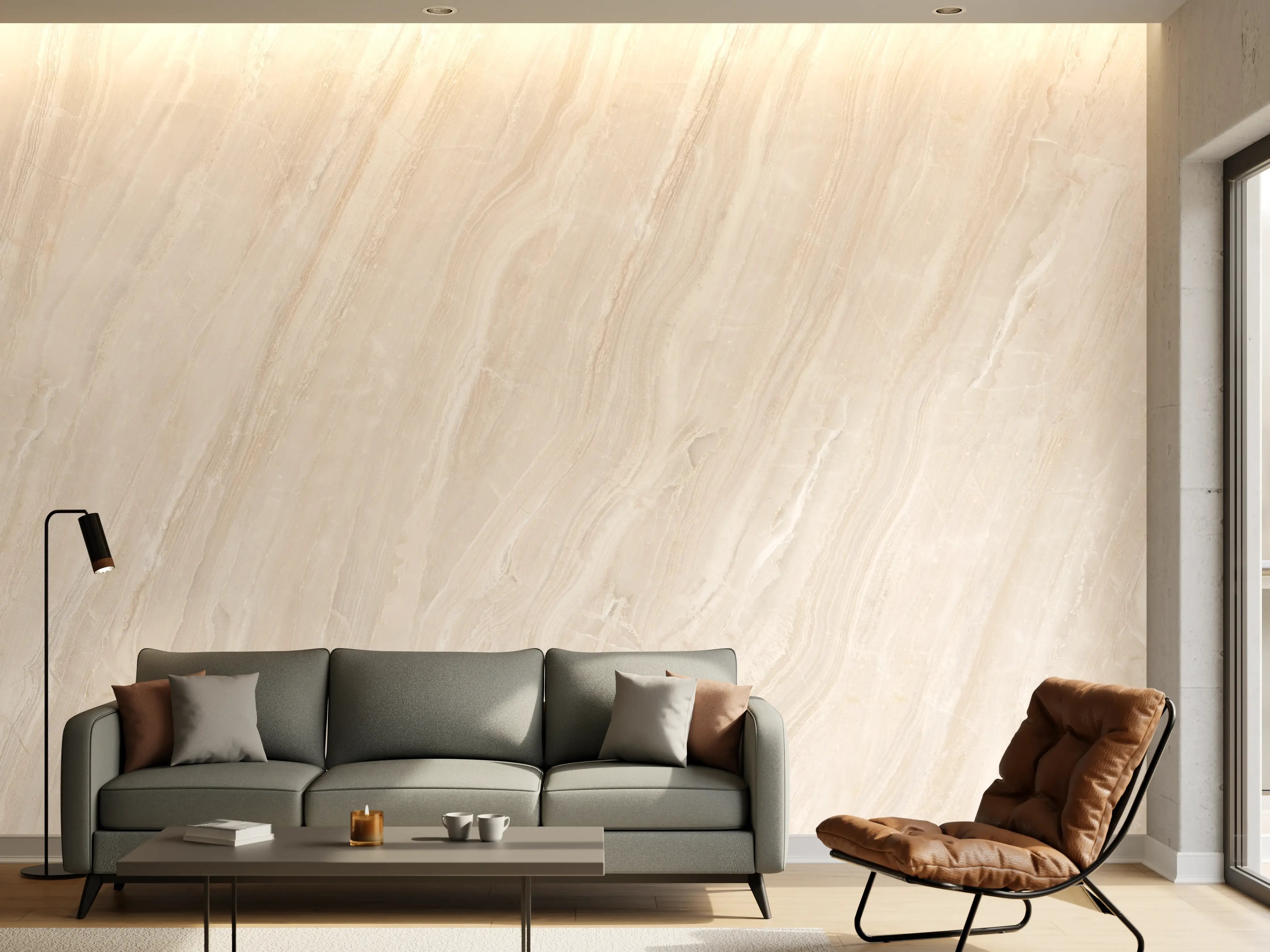 Wandverkleidung Wohnzimmer - Marmor Creme Travertin Textur