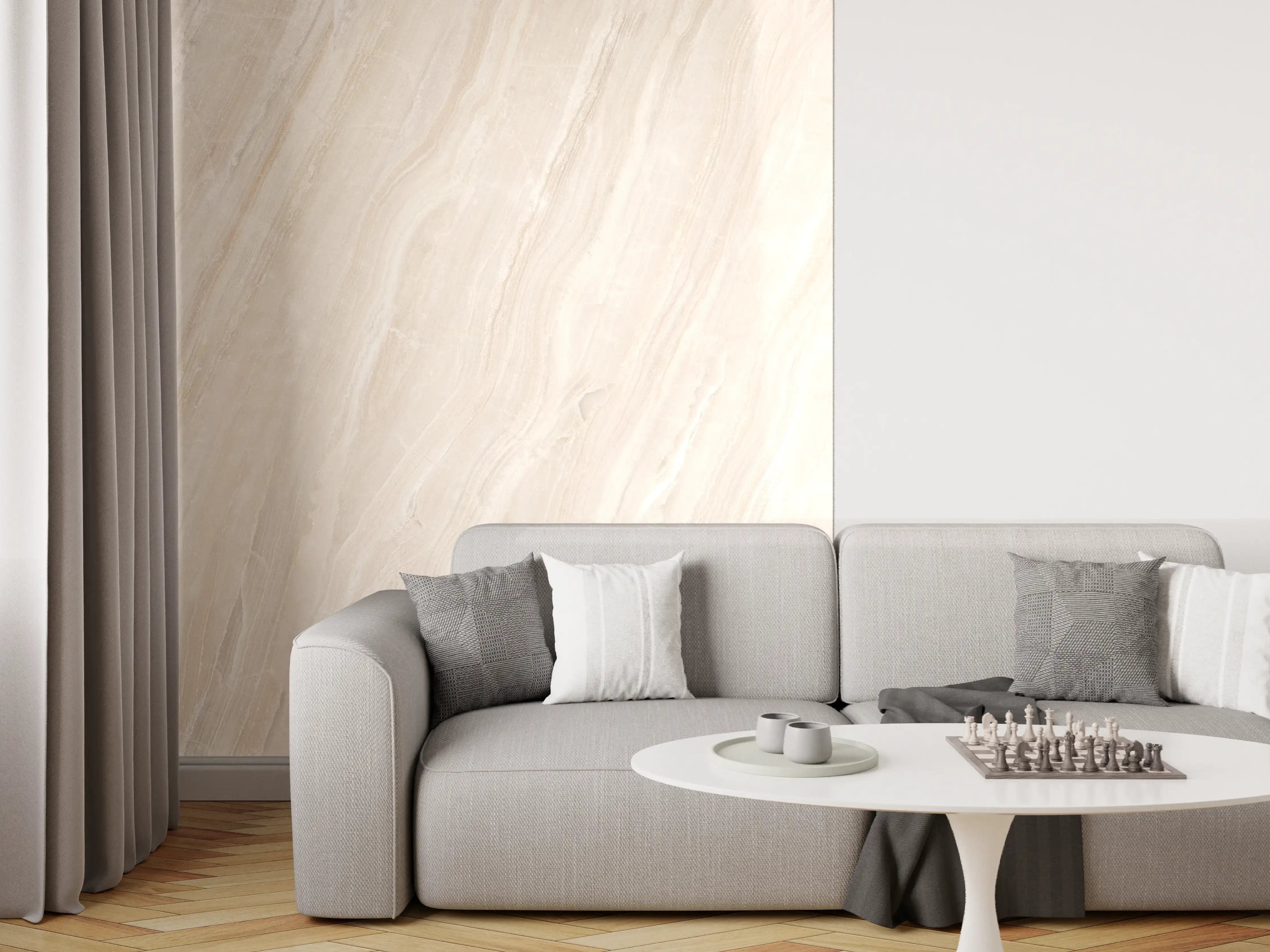 Wandverkleidung Wohnzimmer - Marmor Creme Travertin Textur