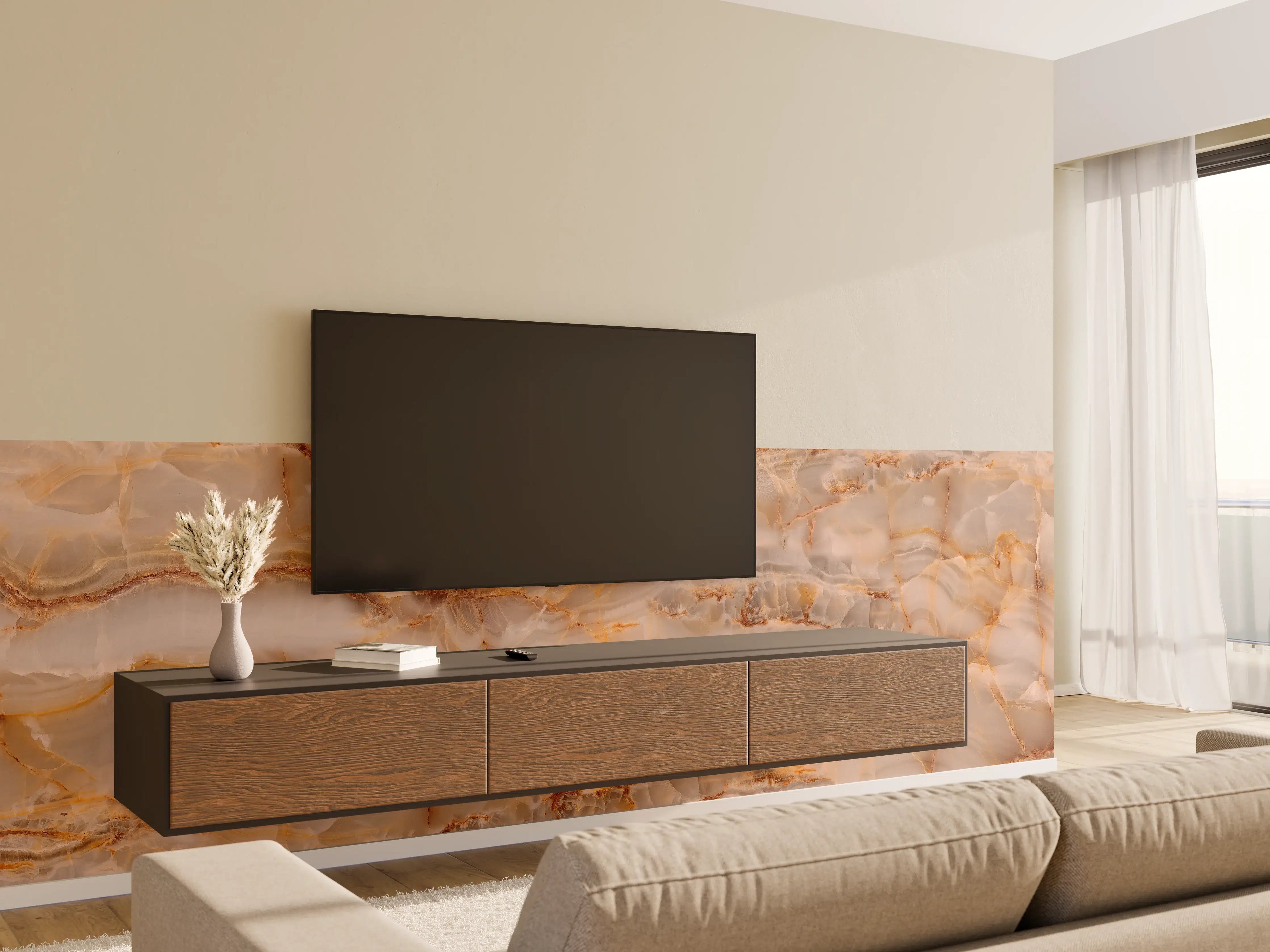 Wandverkleidung Wohnzimmer - Marmor Onyx Struktur