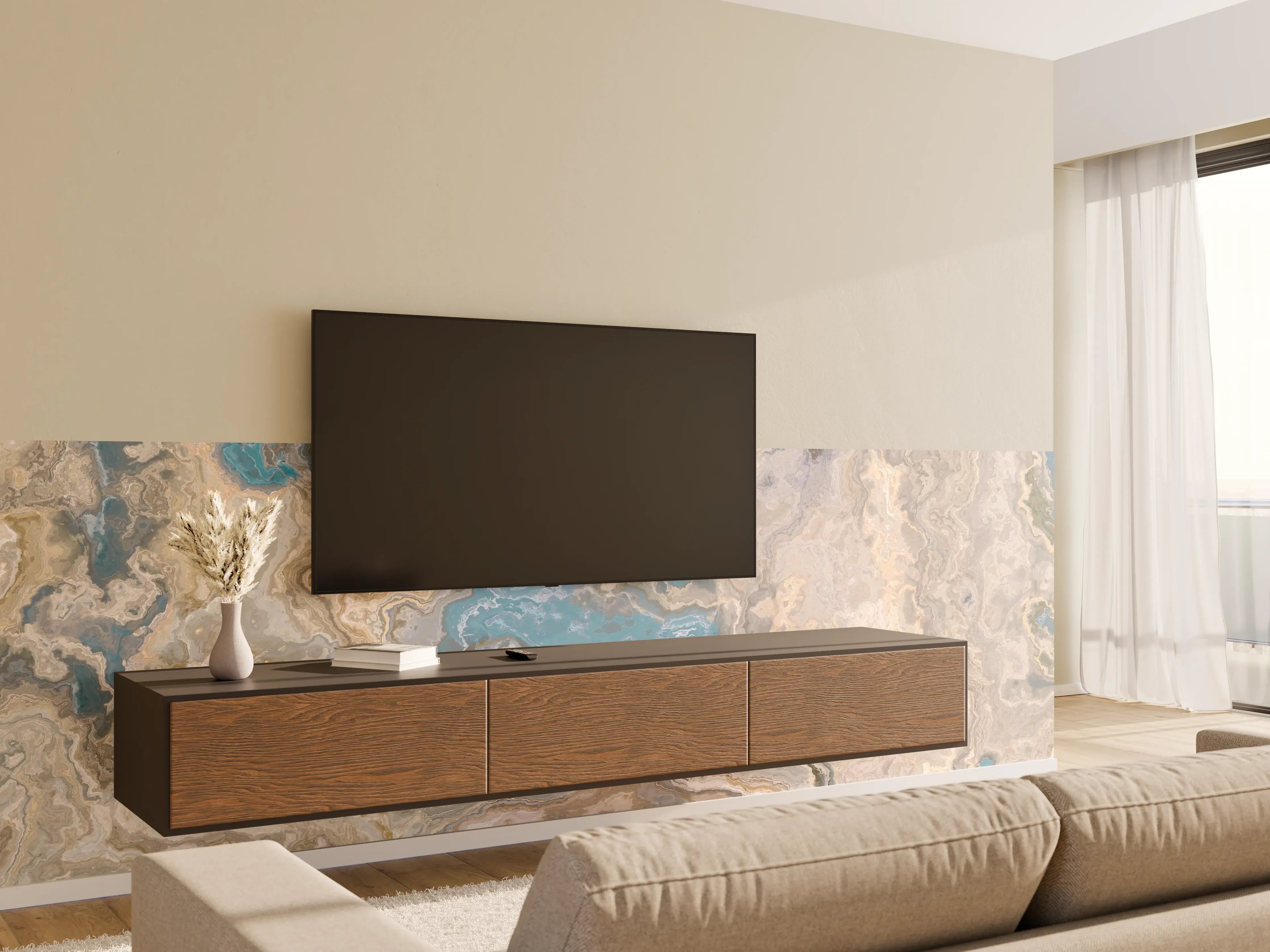 Wandverkleidung Wohnzimmer - Marmor Optik Wandgestaltung