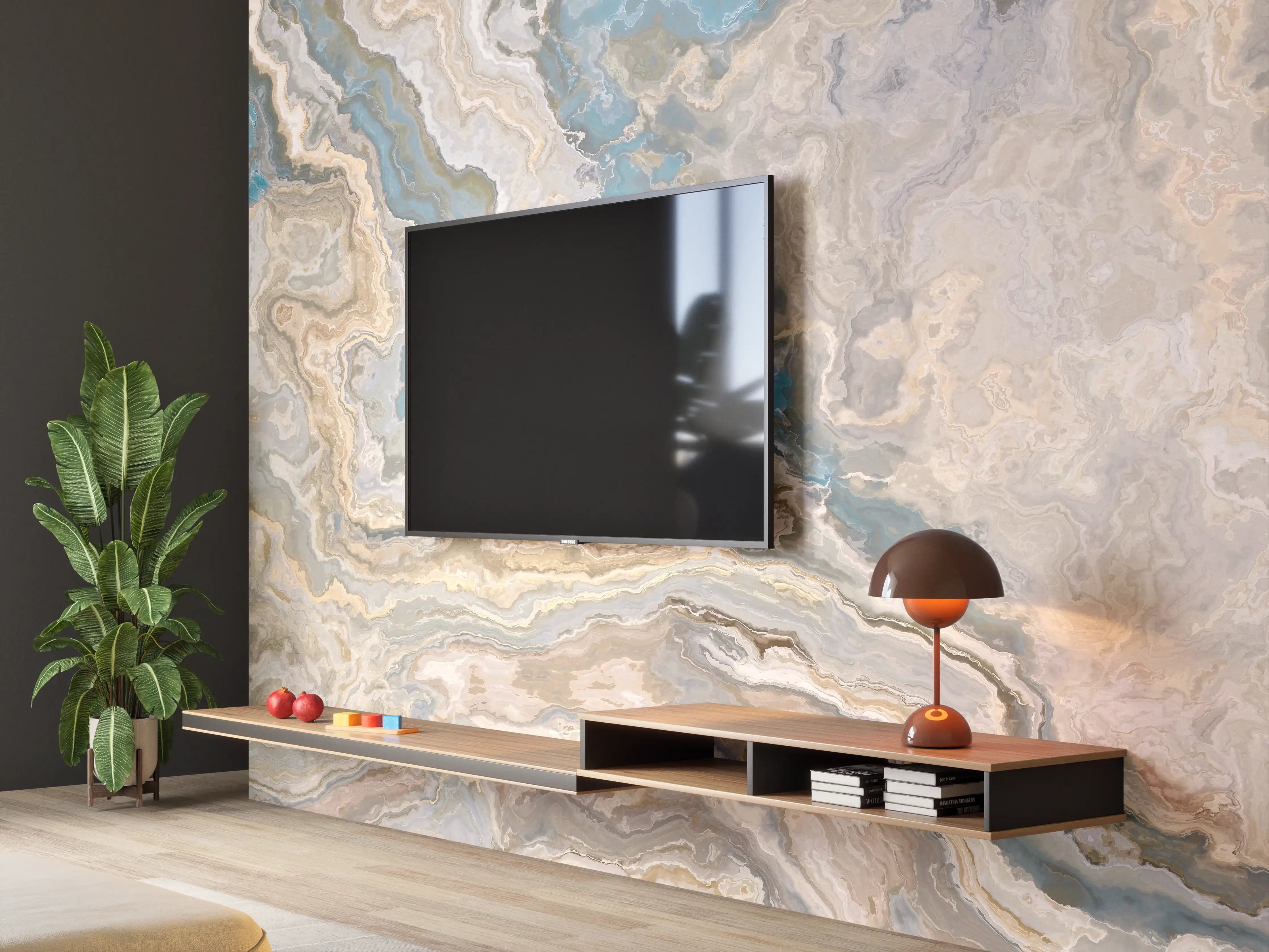 Wandverkleidung Wohnzimmer - Marmor Optik Wandgestaltung