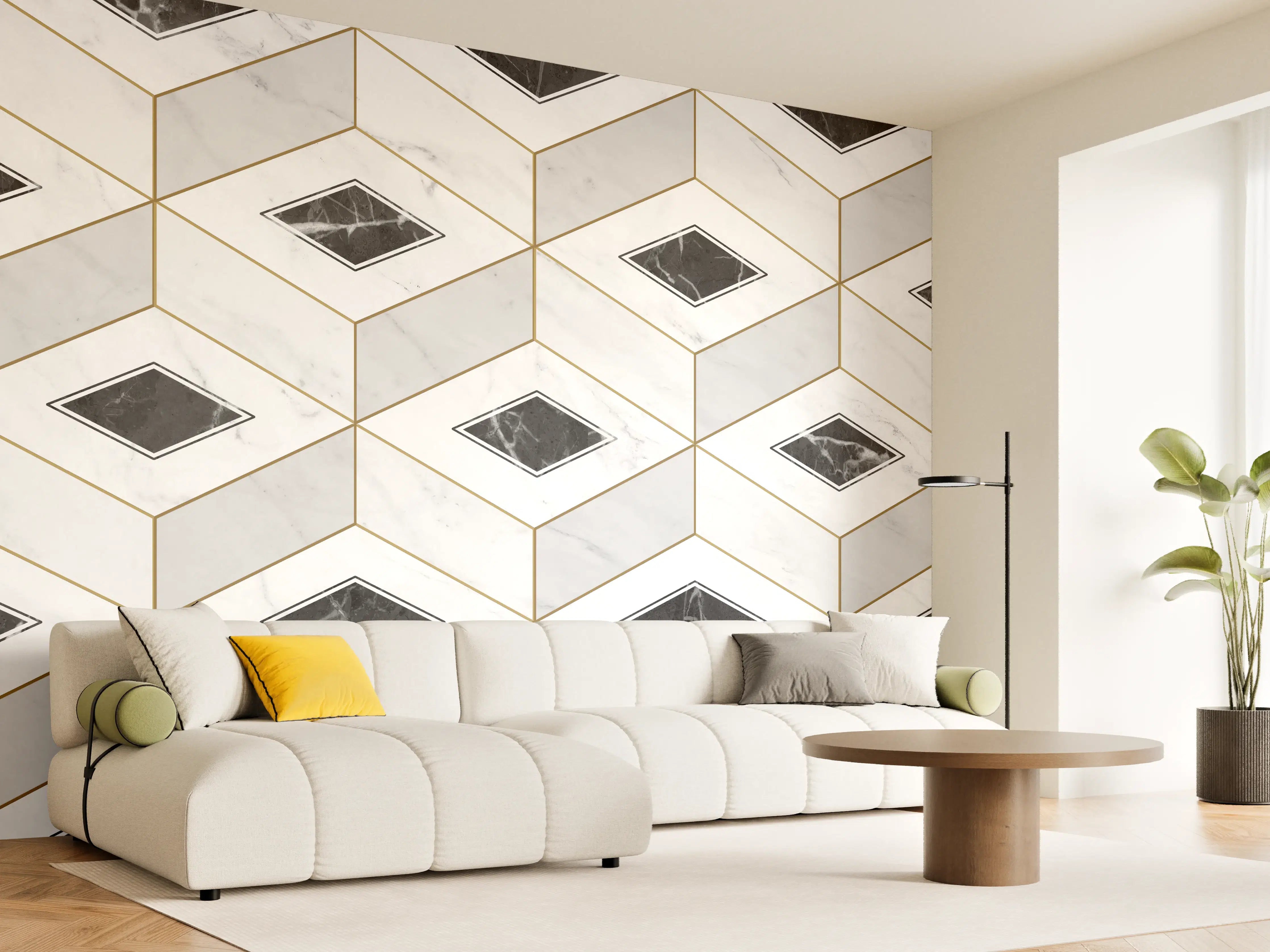 Wandverkleidung Wohnzimmer - Marmor Textur - 3D Design