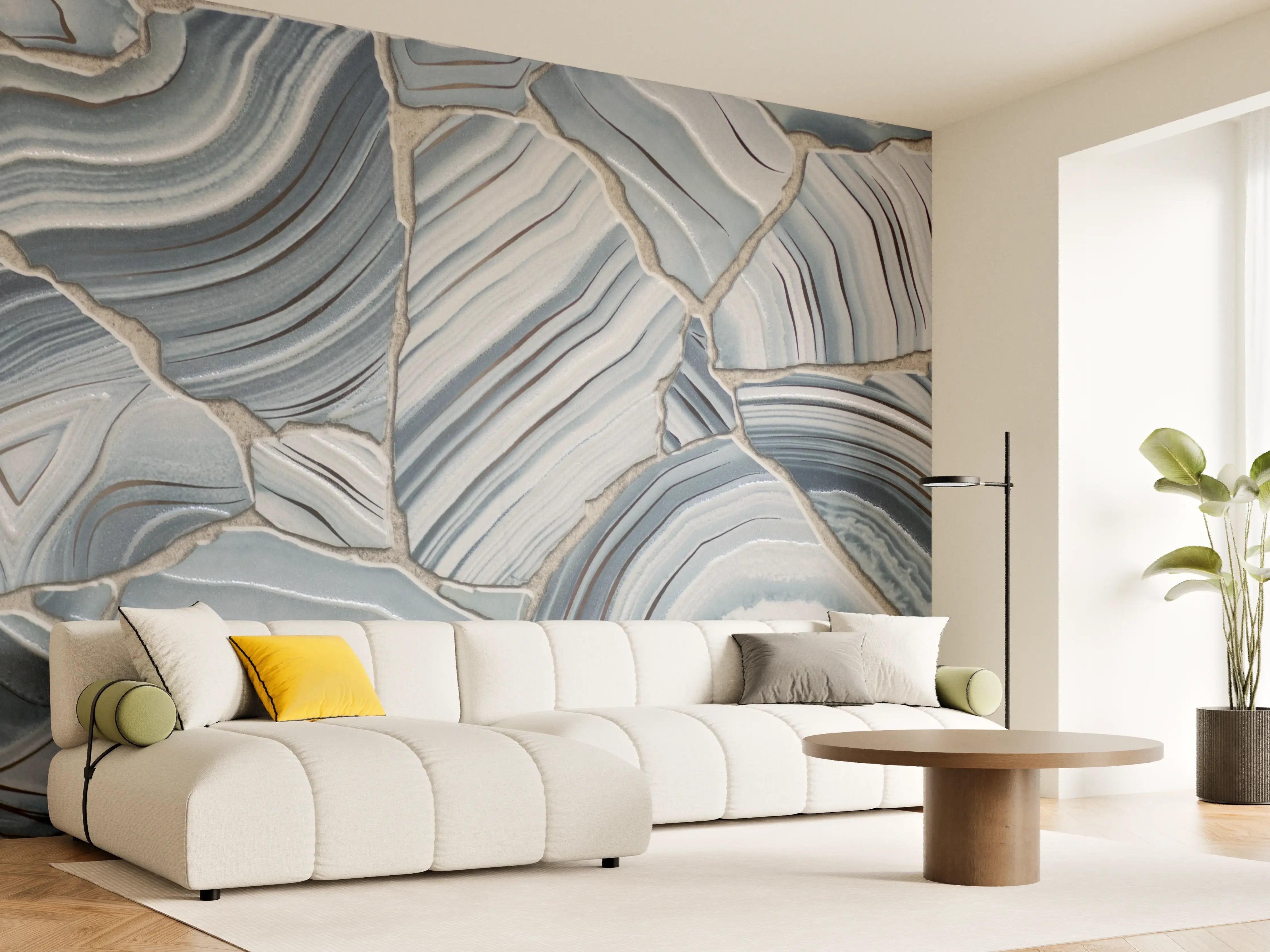 Wandverkleidung Wohnzimmer - Marmoroptik im eleganten Blau