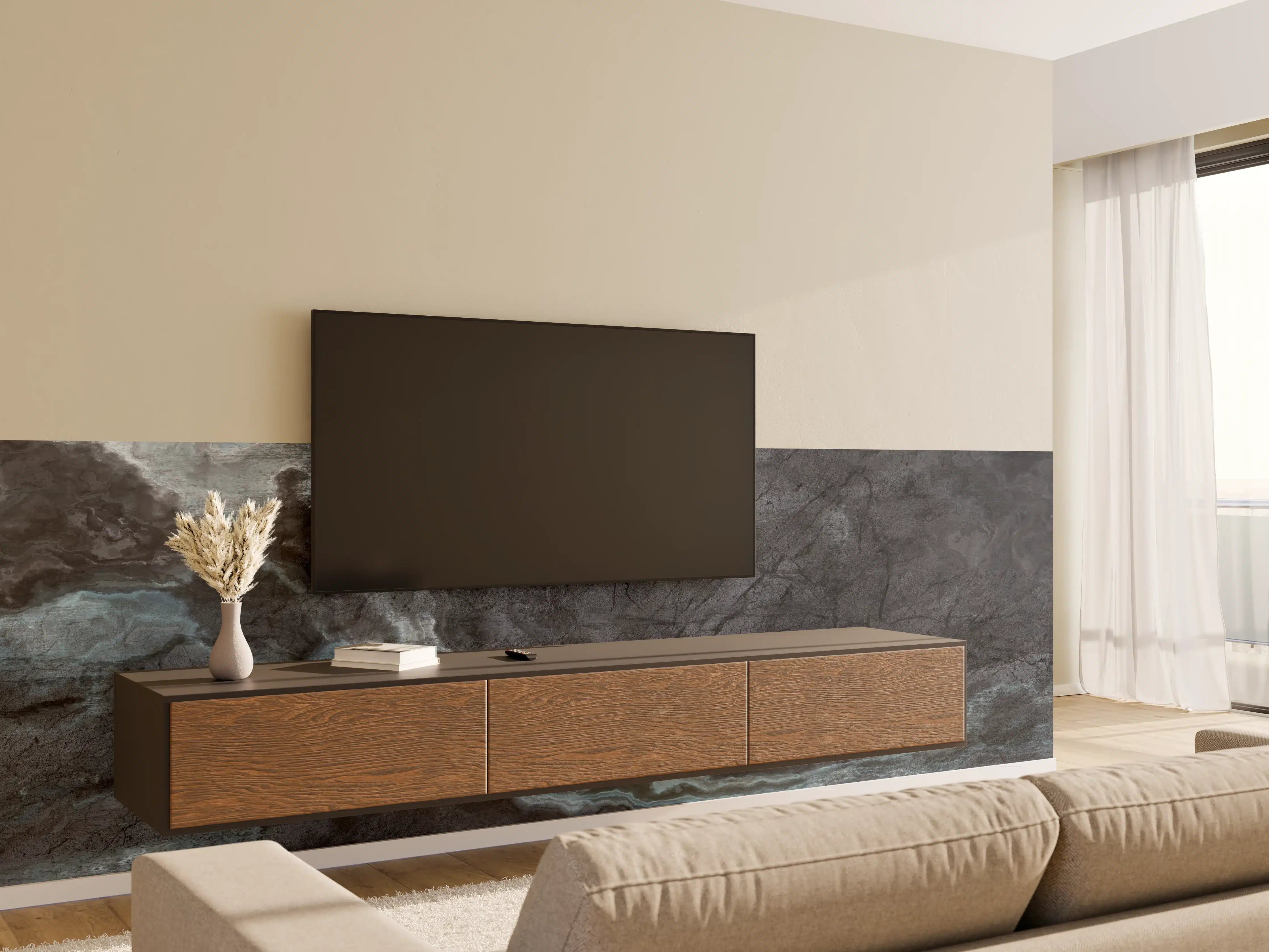 Wandverkleidung Wohnzimmer - Marmorstein Textur - Elegant