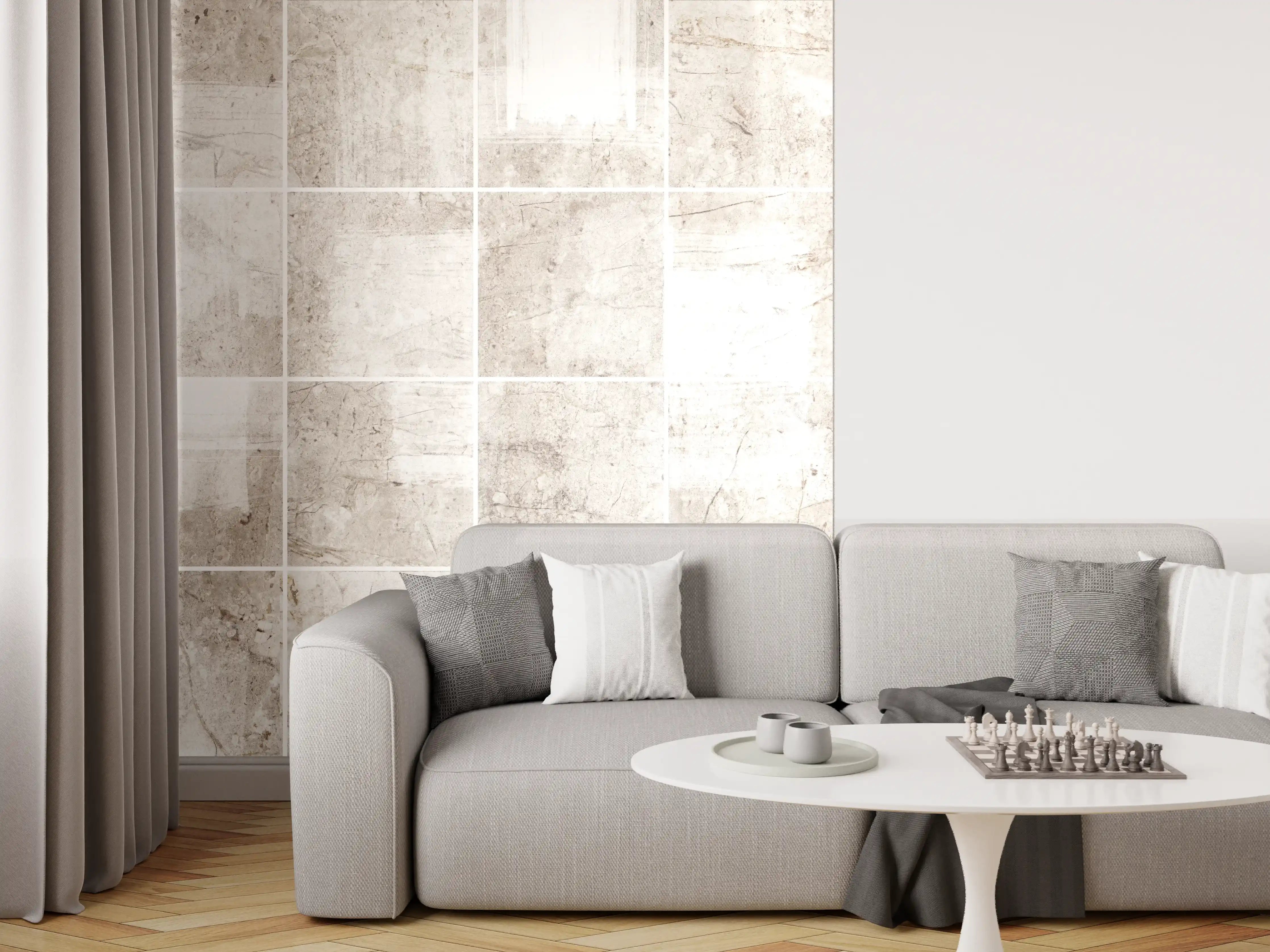 Wandverkleidung Wohnzimmer - Marmortextur - Bürsteneffekt