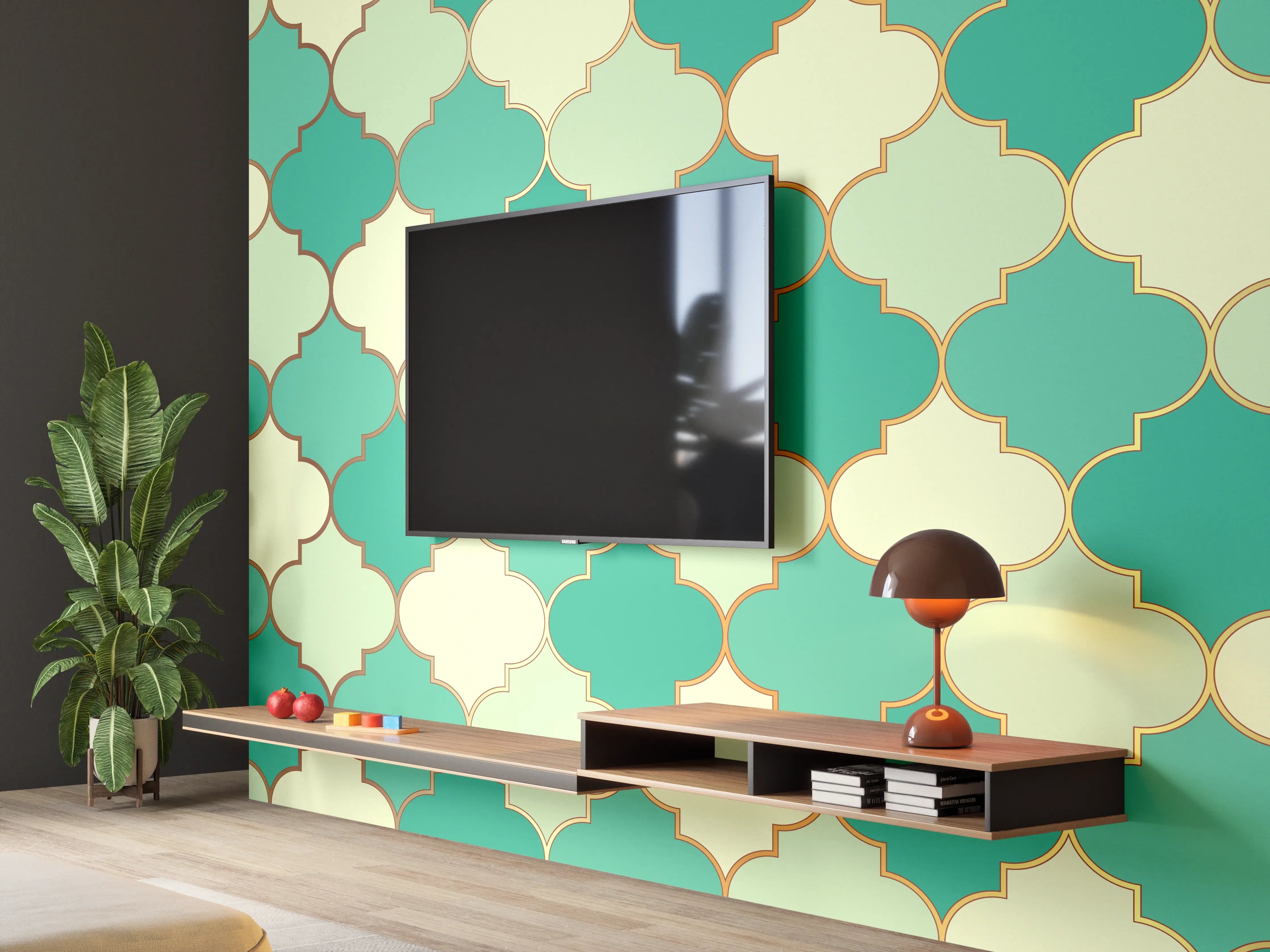 Wandverkleidung Wohnzimmer - Marokkanisches Türkis-Beige Muster