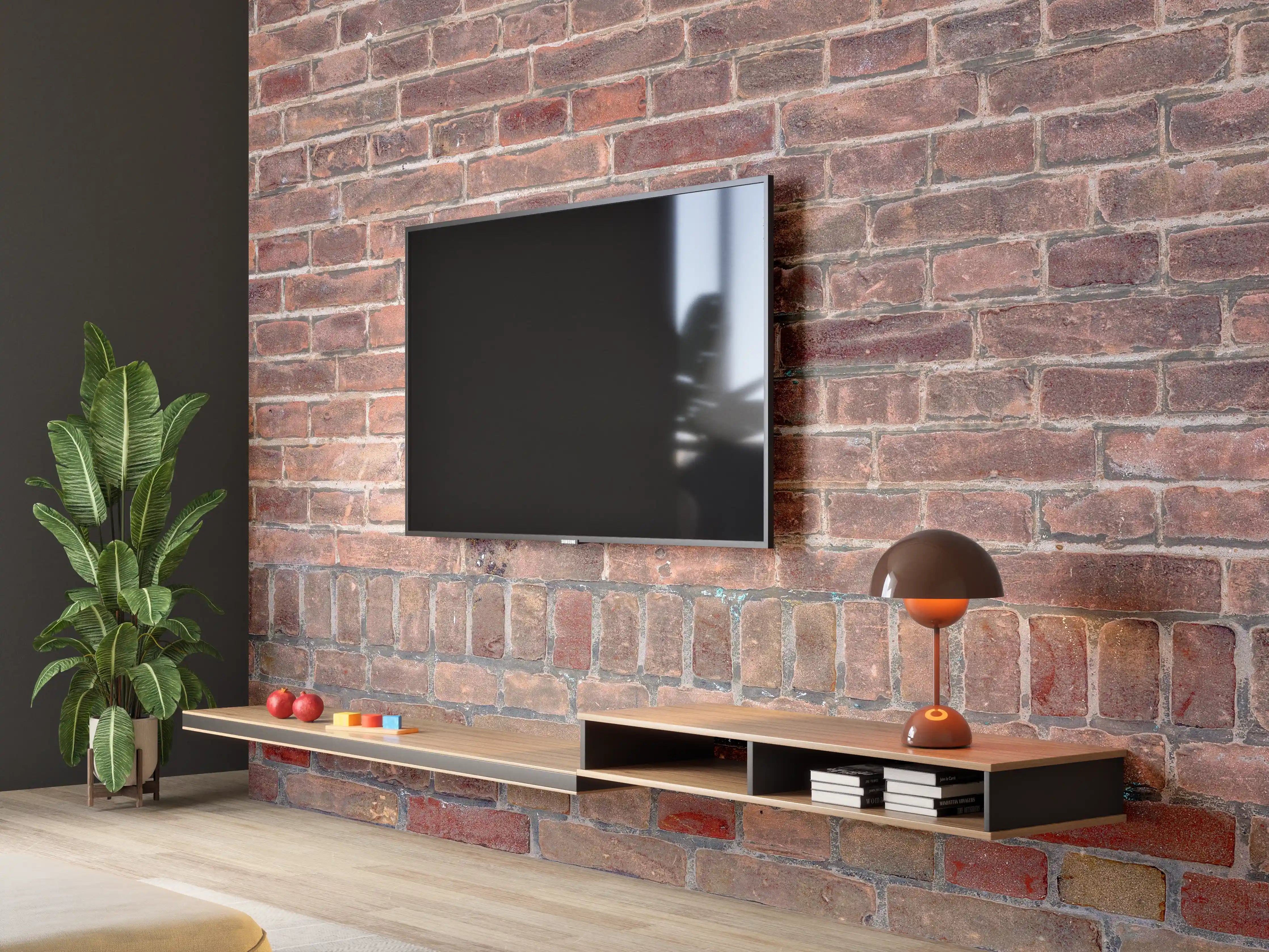 Wandverkleidung Wohnzimmer - Mauerstruktur aus alten braunen Ziegeln