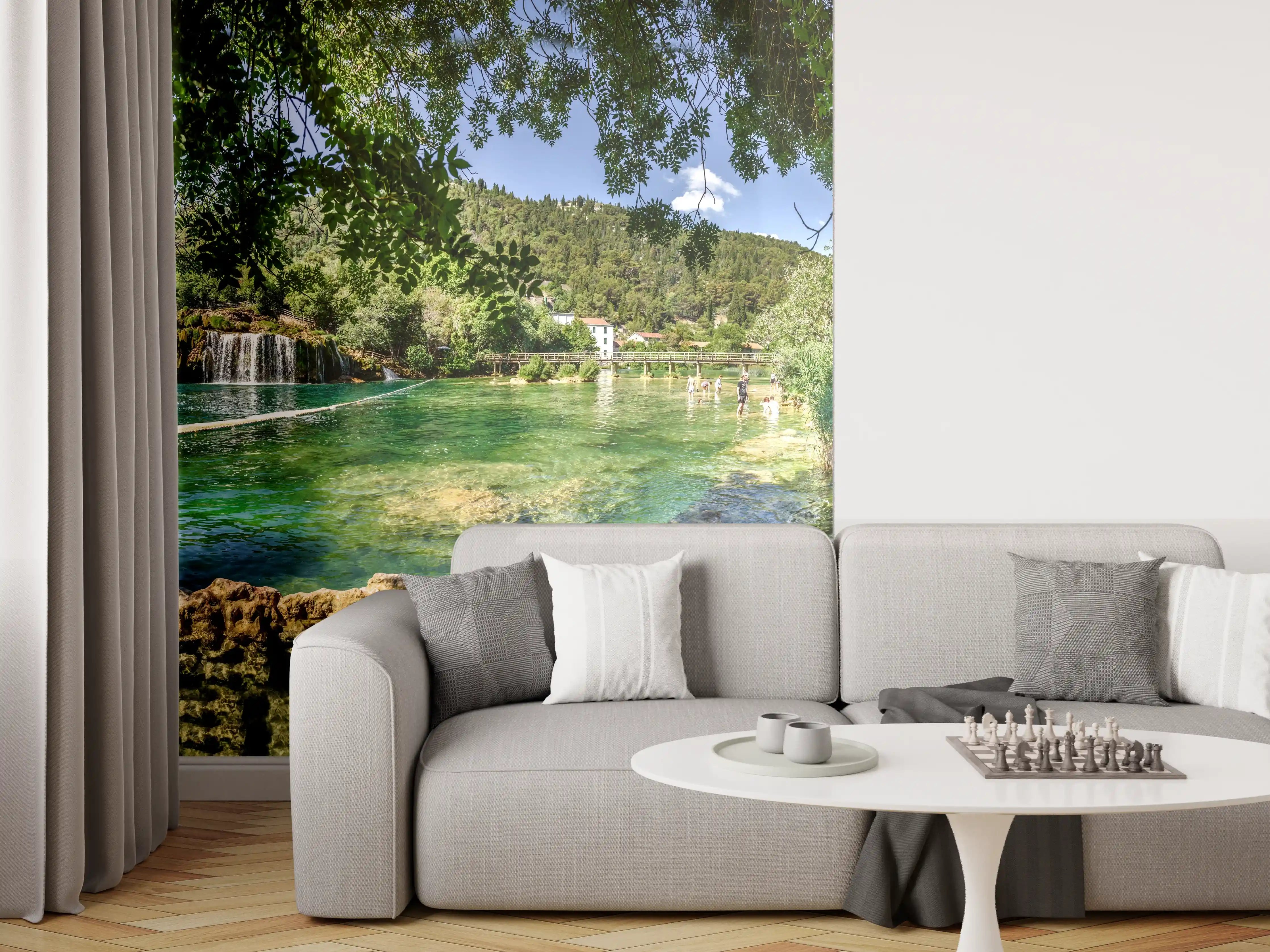 Wandverkleidung Wohnzimmer - Mediterraner Wasserfall