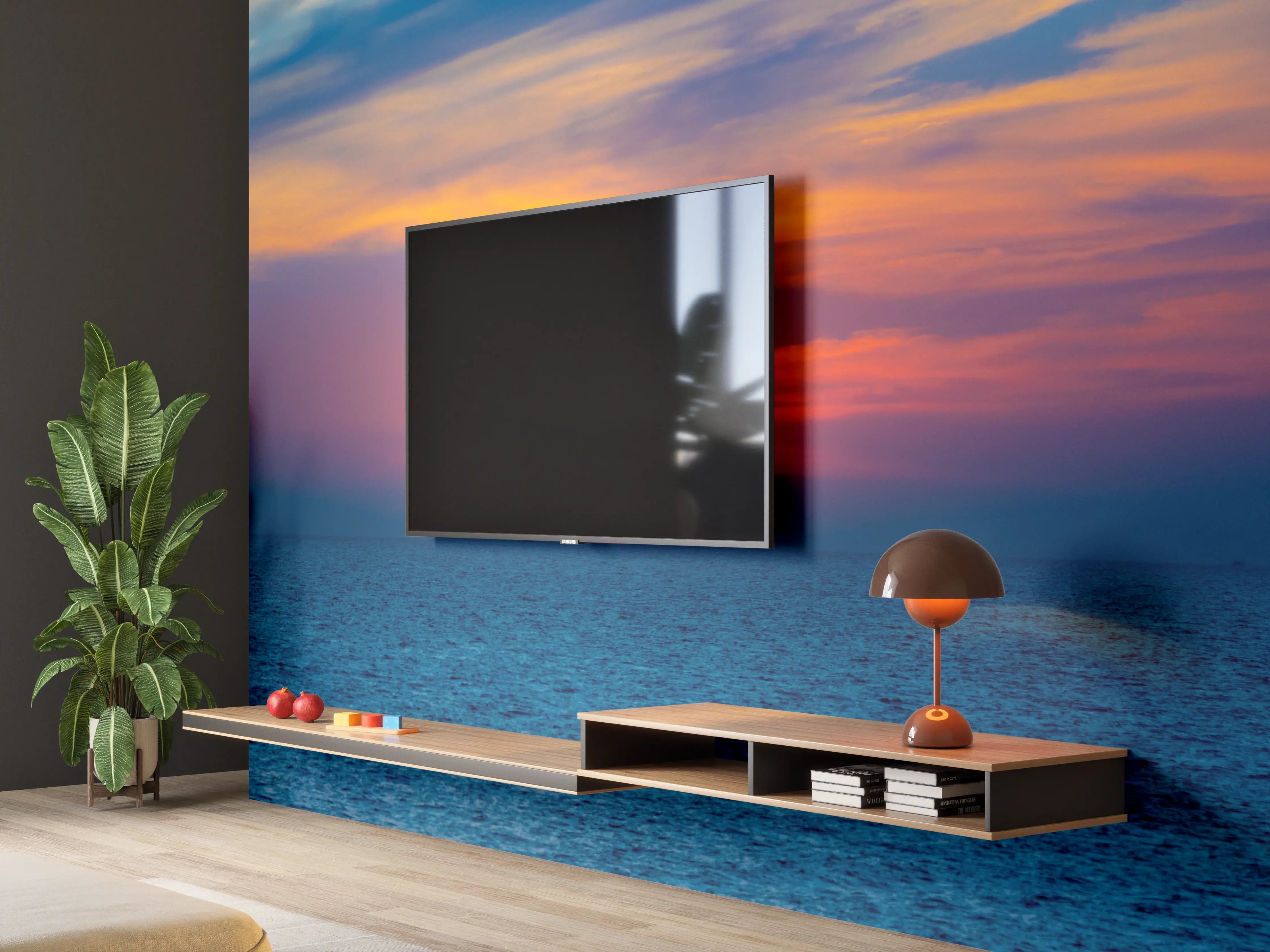 Wandverkleidung Wohnzimmer - Meer-Sonnenuntergang Blau-Orange