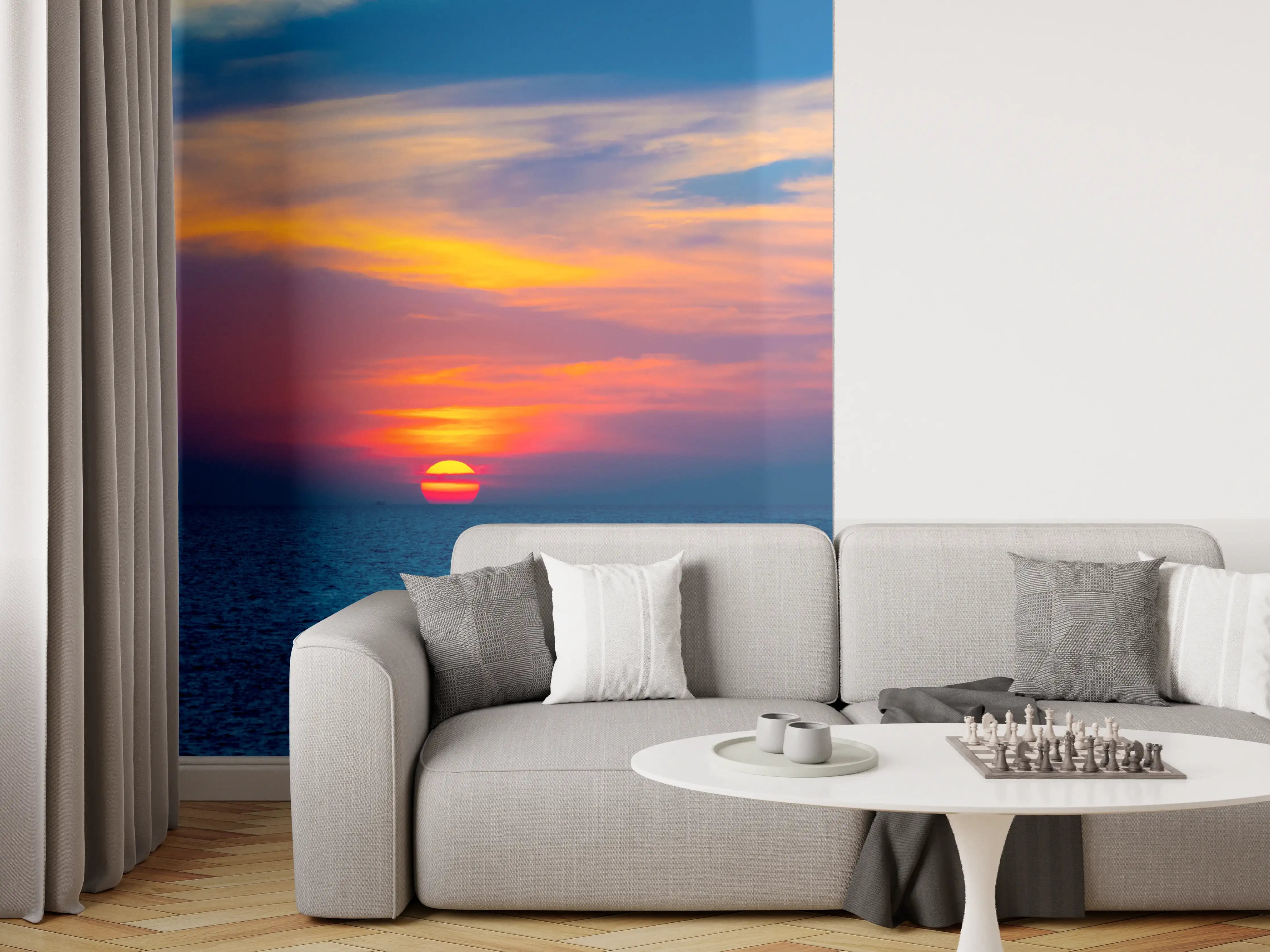 Wandverkleidung Wohnzimmer - Meer-Sonnenuntergang Blau-Orange
