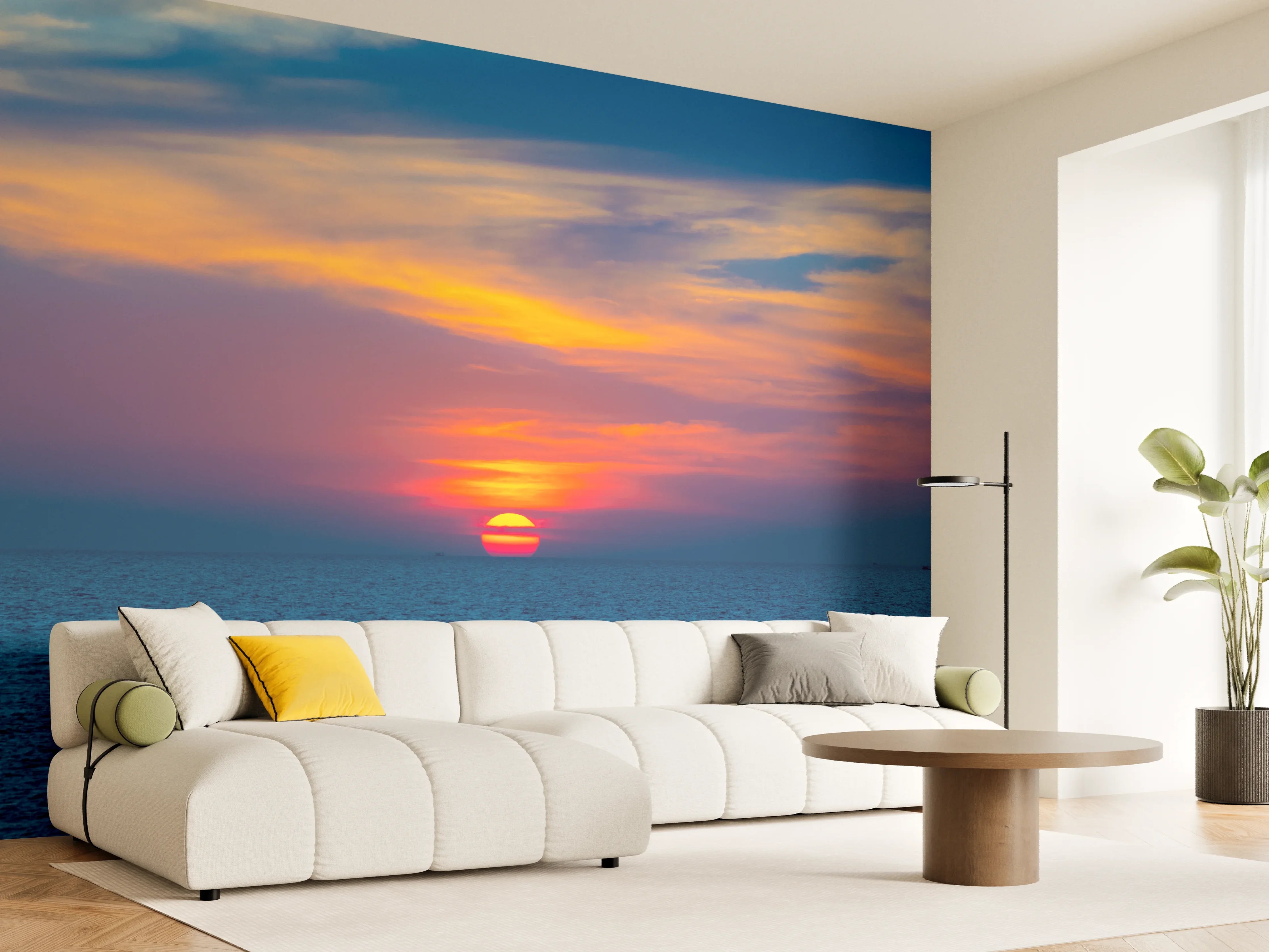 Wandverkleidung Wohnzimmer - Meer-Sonnenuntergang Blau-Orange