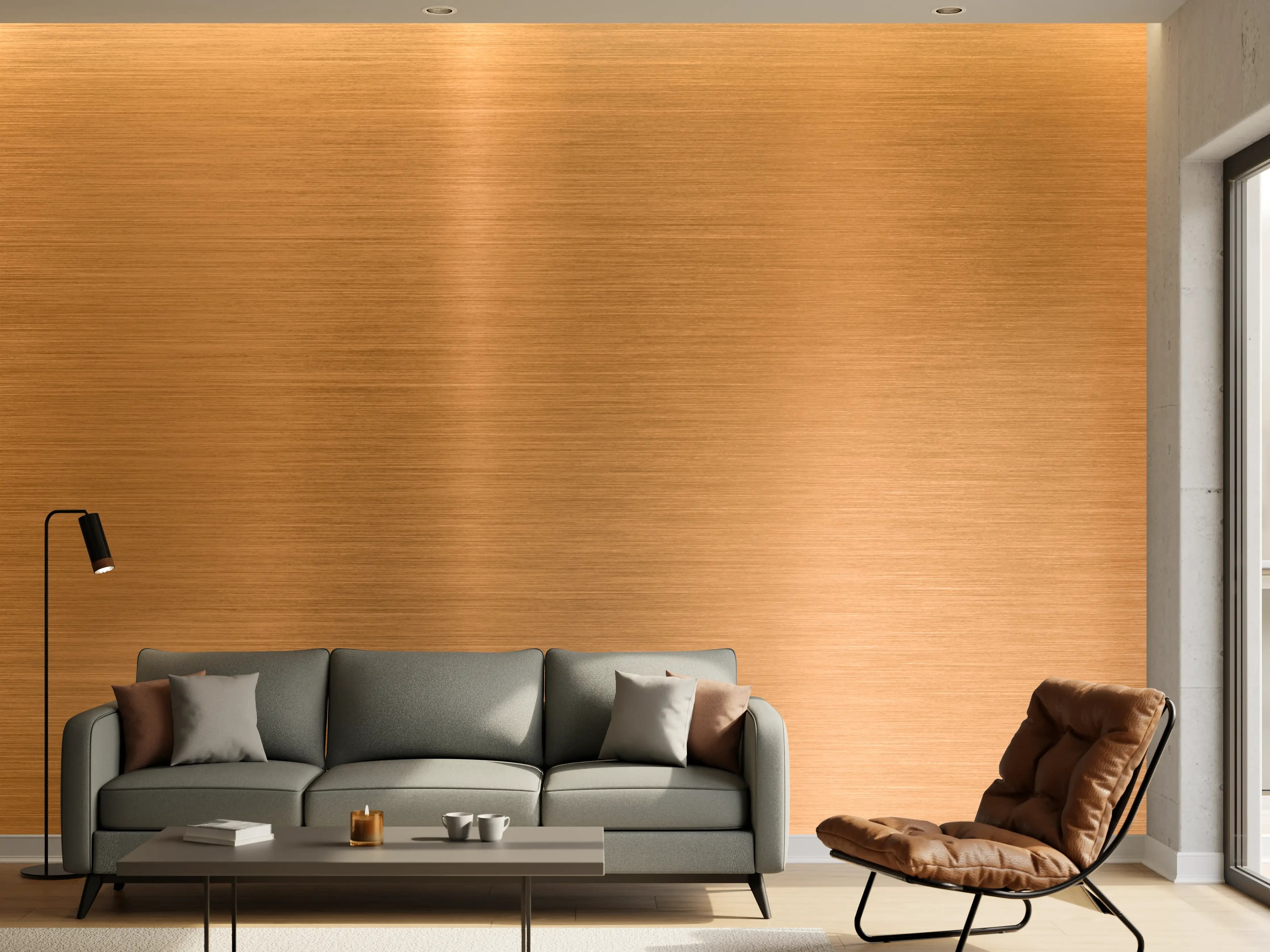 Wandverkleidung Wohnzimmer - Metallische Kupferplatte