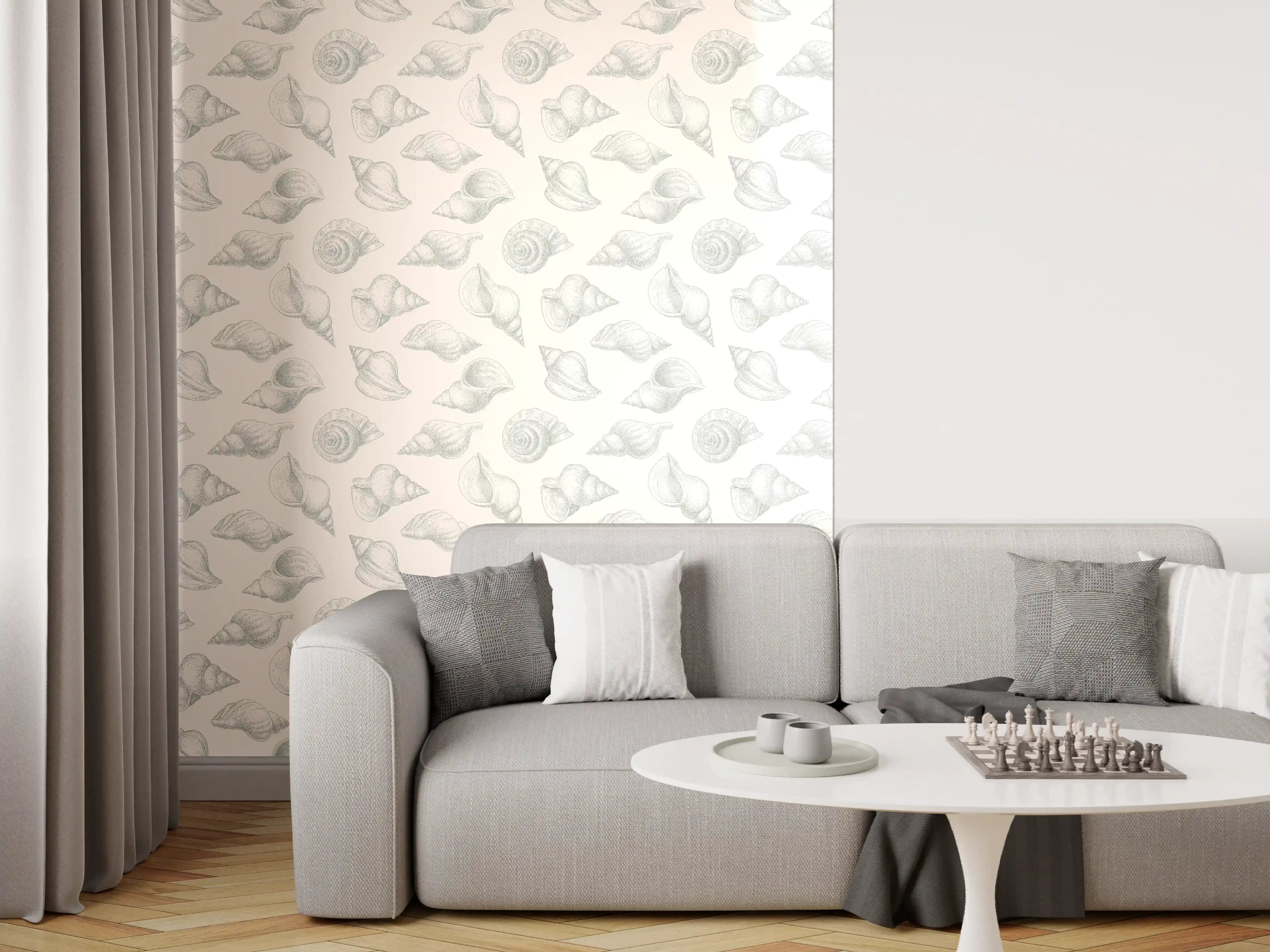 Wandverkleidung Wohnzimmer - Minimal Muschelmuster Beige-Grau