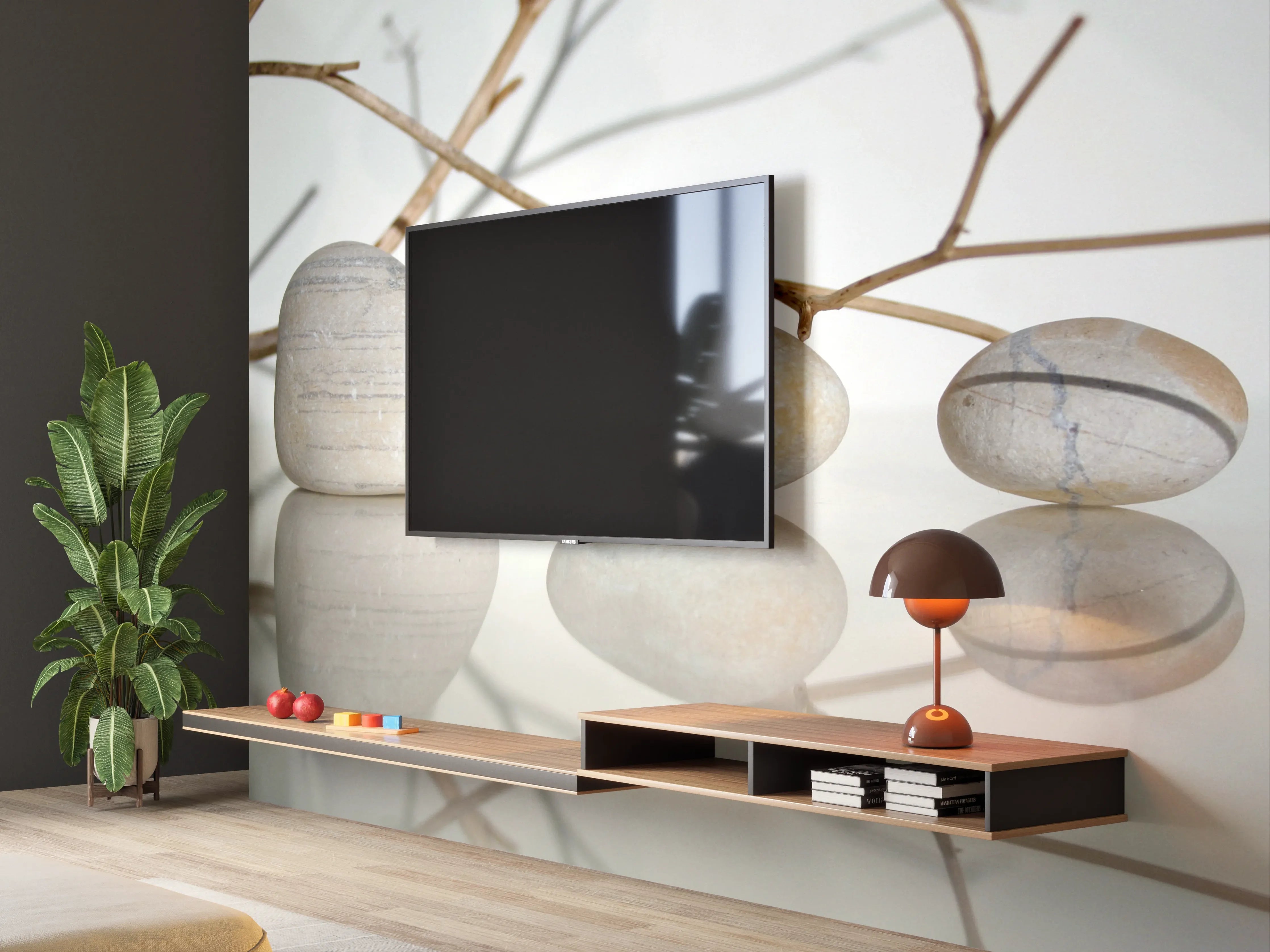 Wandverkleidung Wohnzimmer - Minimalistische Steine im Zen-Design